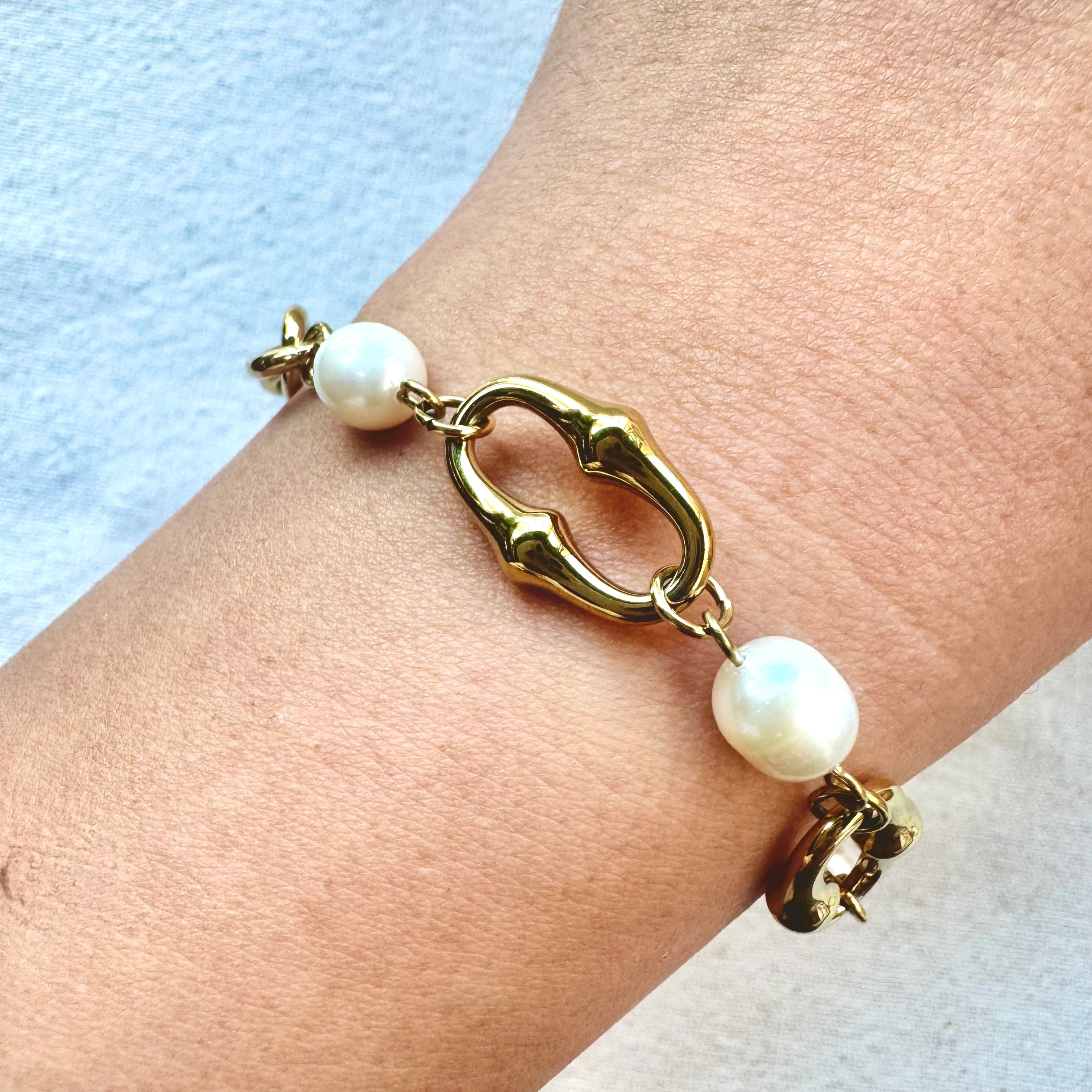 Doğal İnci Çelik Zincir Bileklik