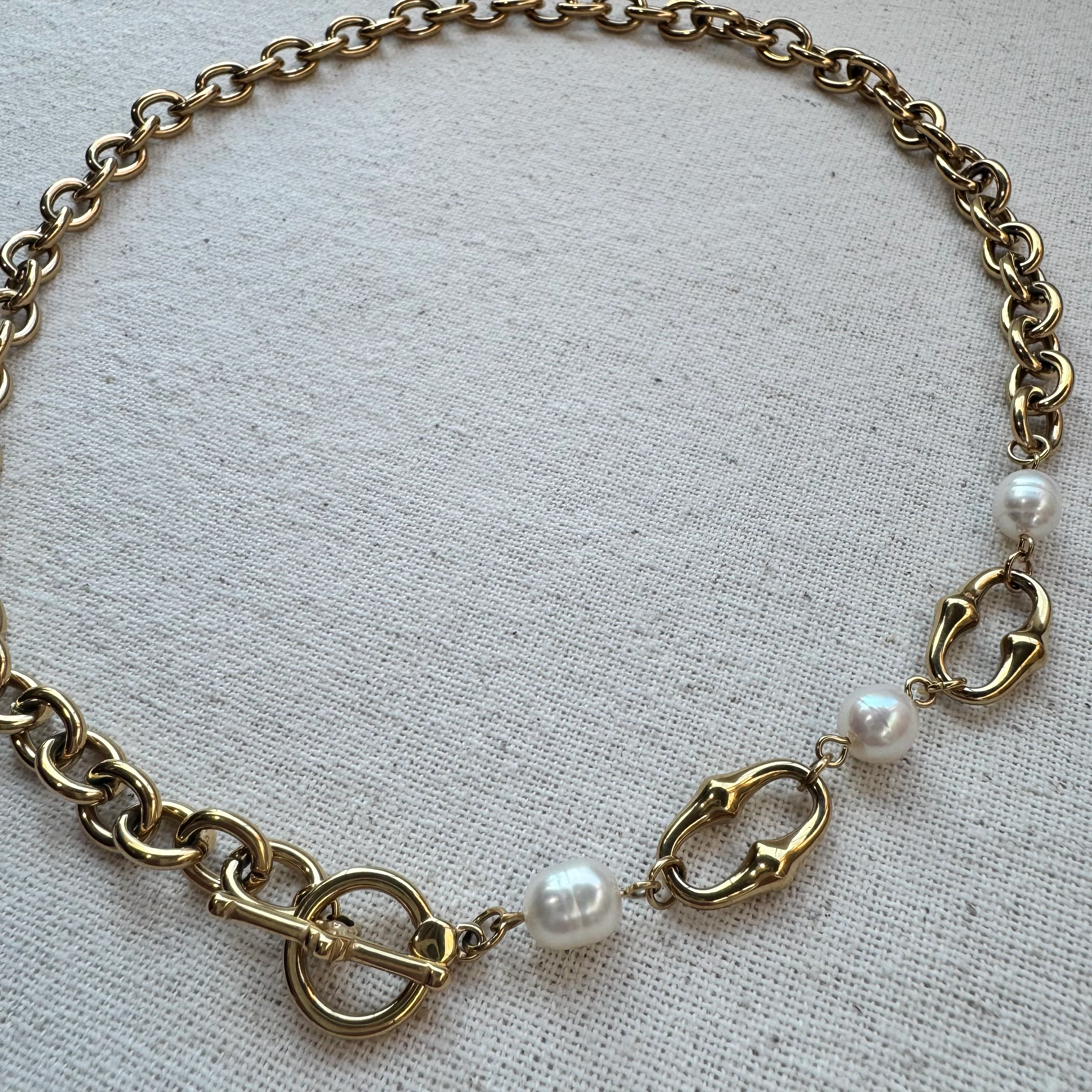 Doğal İnci Çelik Zincir Kolye