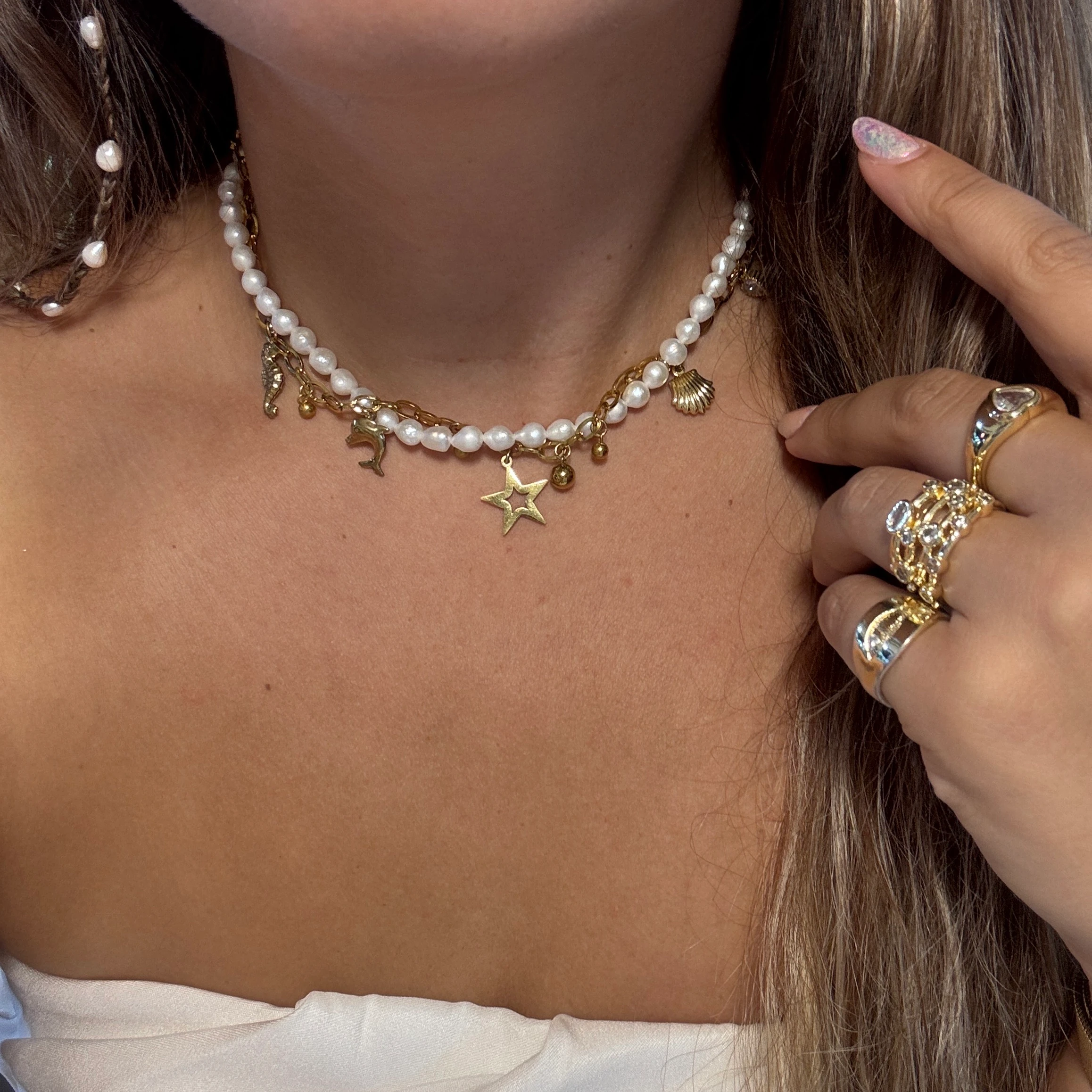 Doğal İnci Mini Charm Tasarım Kolye