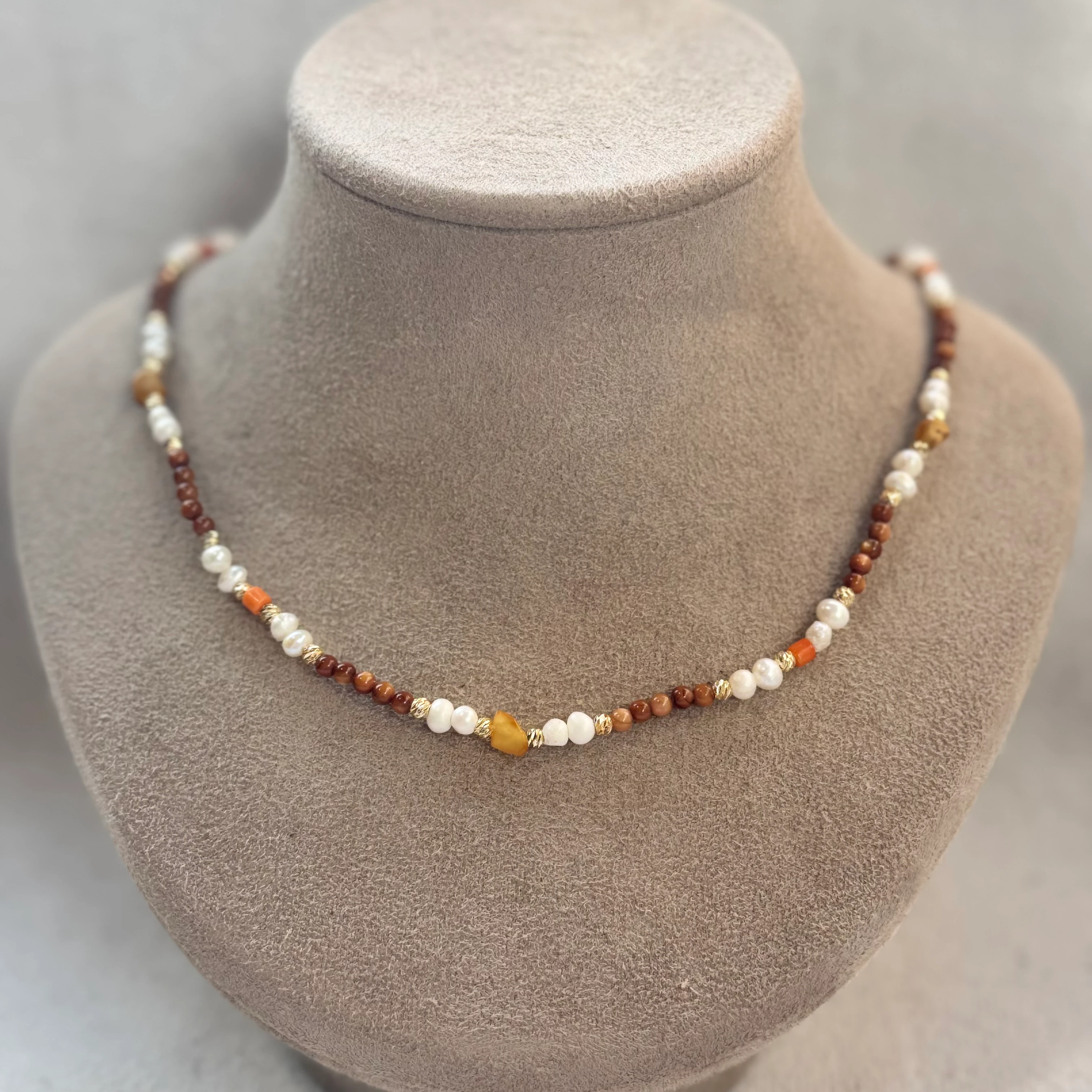 Doğal İnci & Kehribar Minimal Kolye