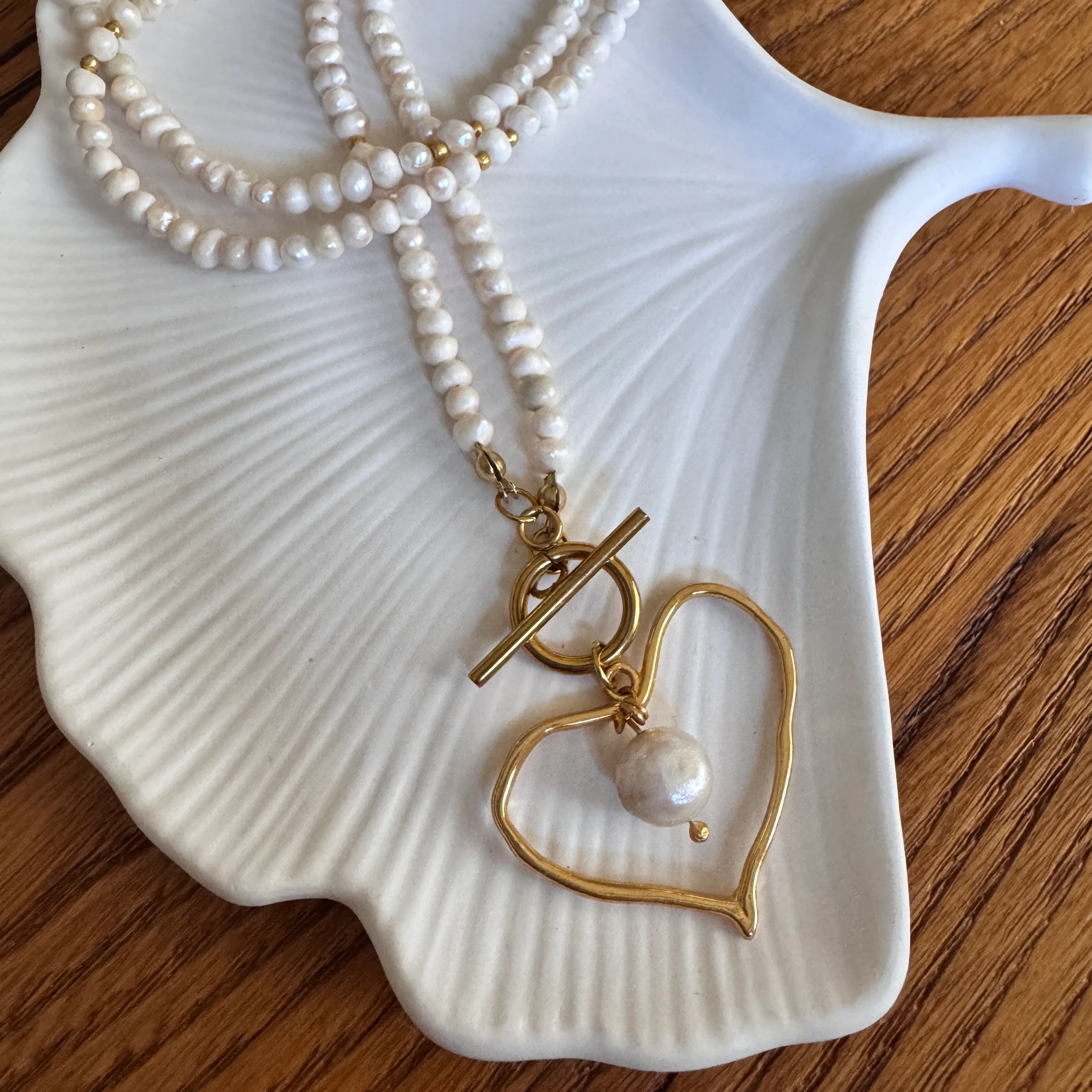 Doğal İnci Kalp Tasarım Kolye