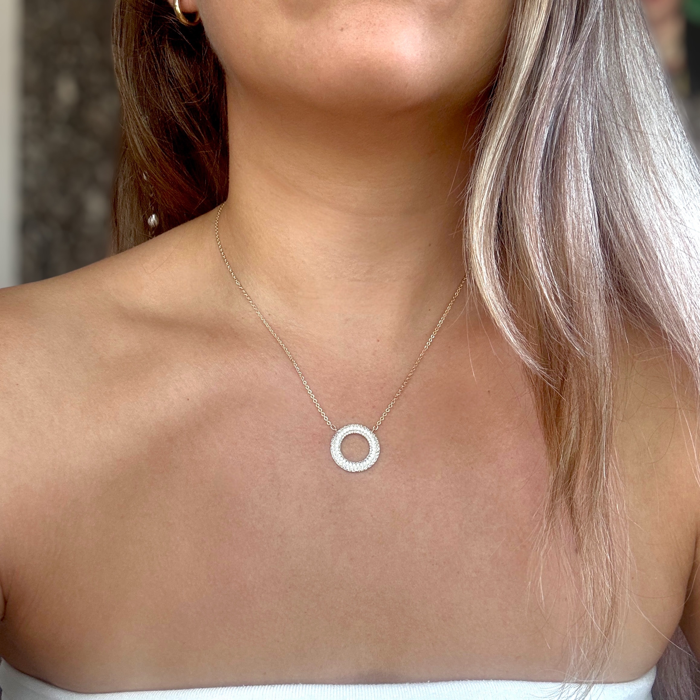 Taşlı Halka Minimal Çelik Kolye