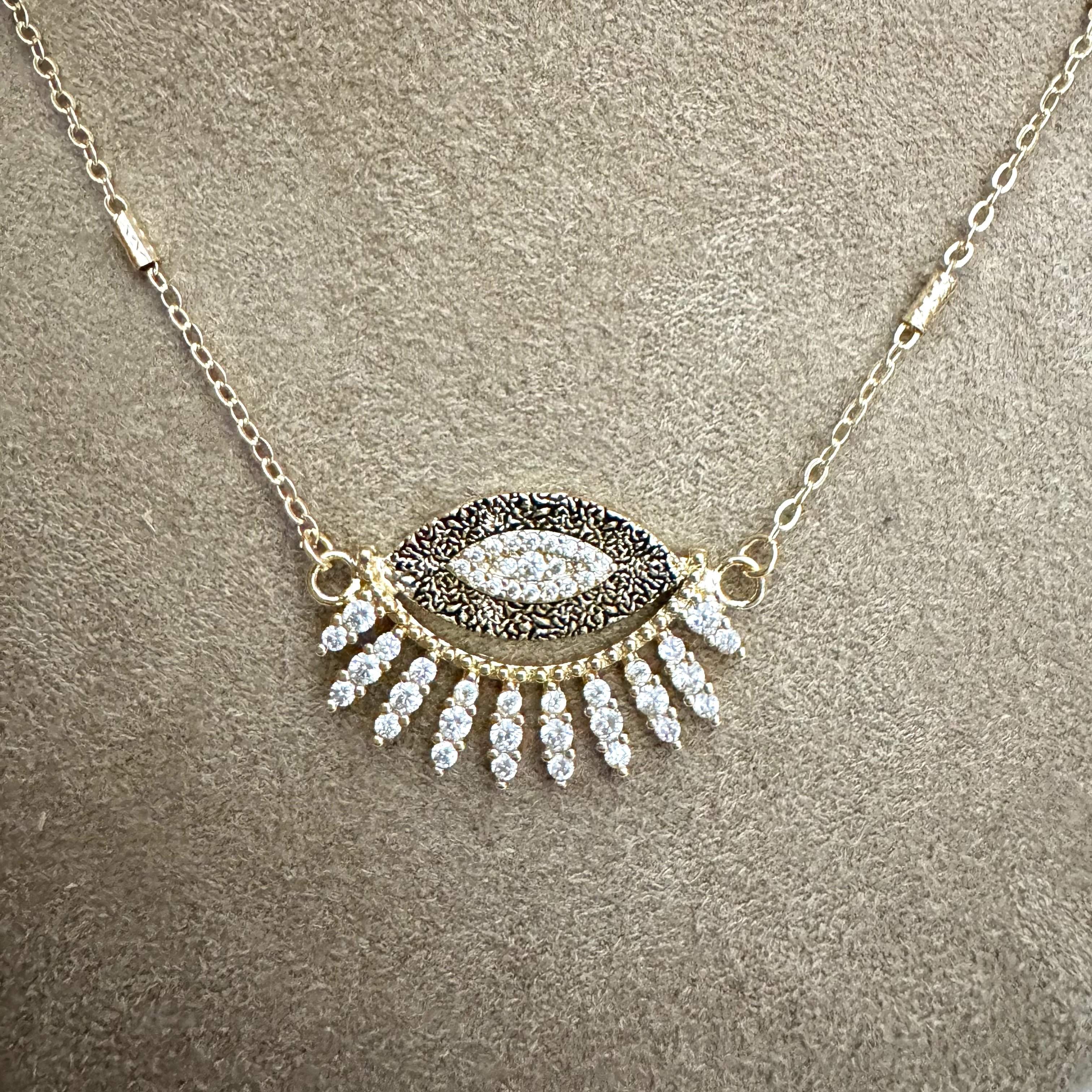 Zirkon Taşlı Minimal Göz Kolye