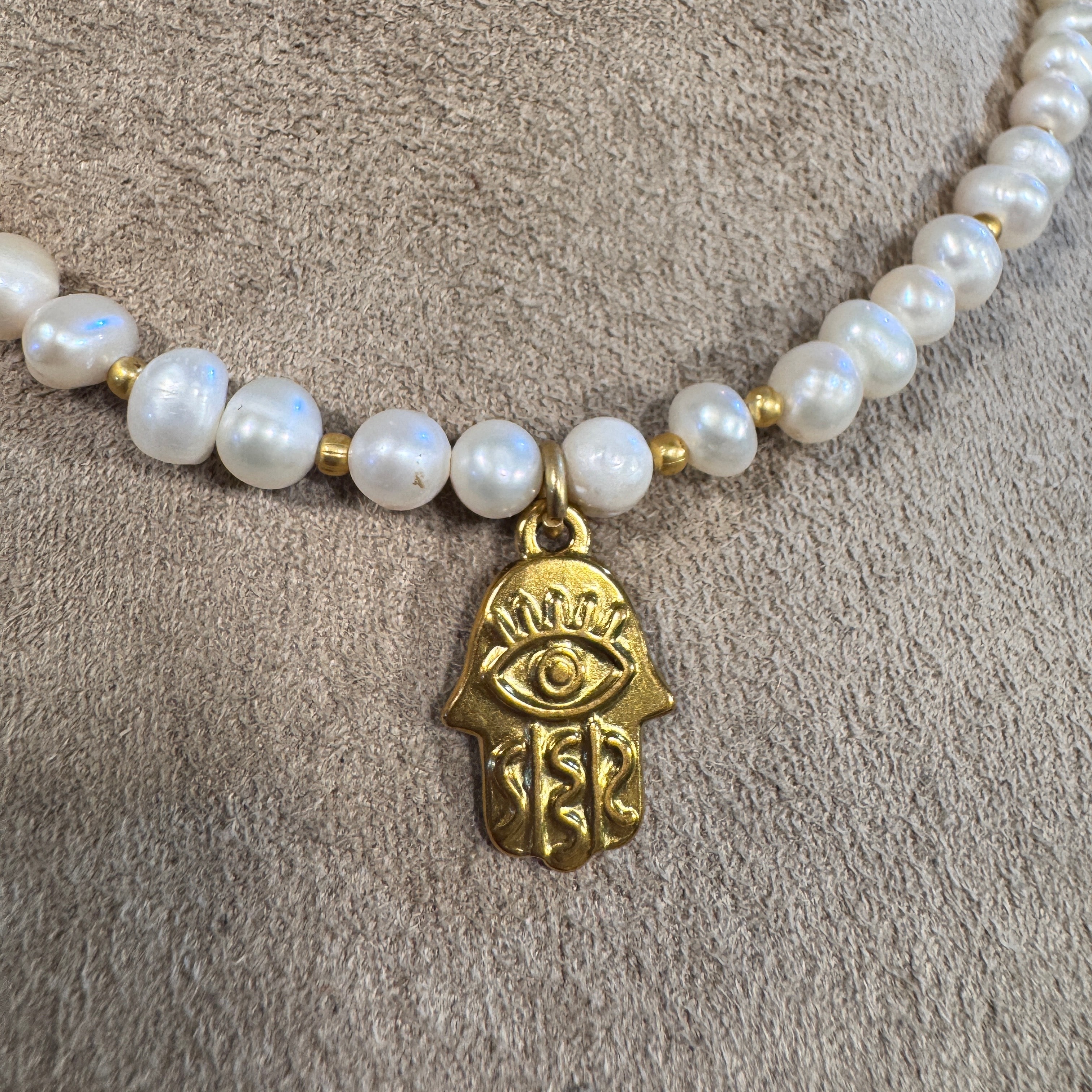 Doğal İnci Hamsa Tasarım Kolye