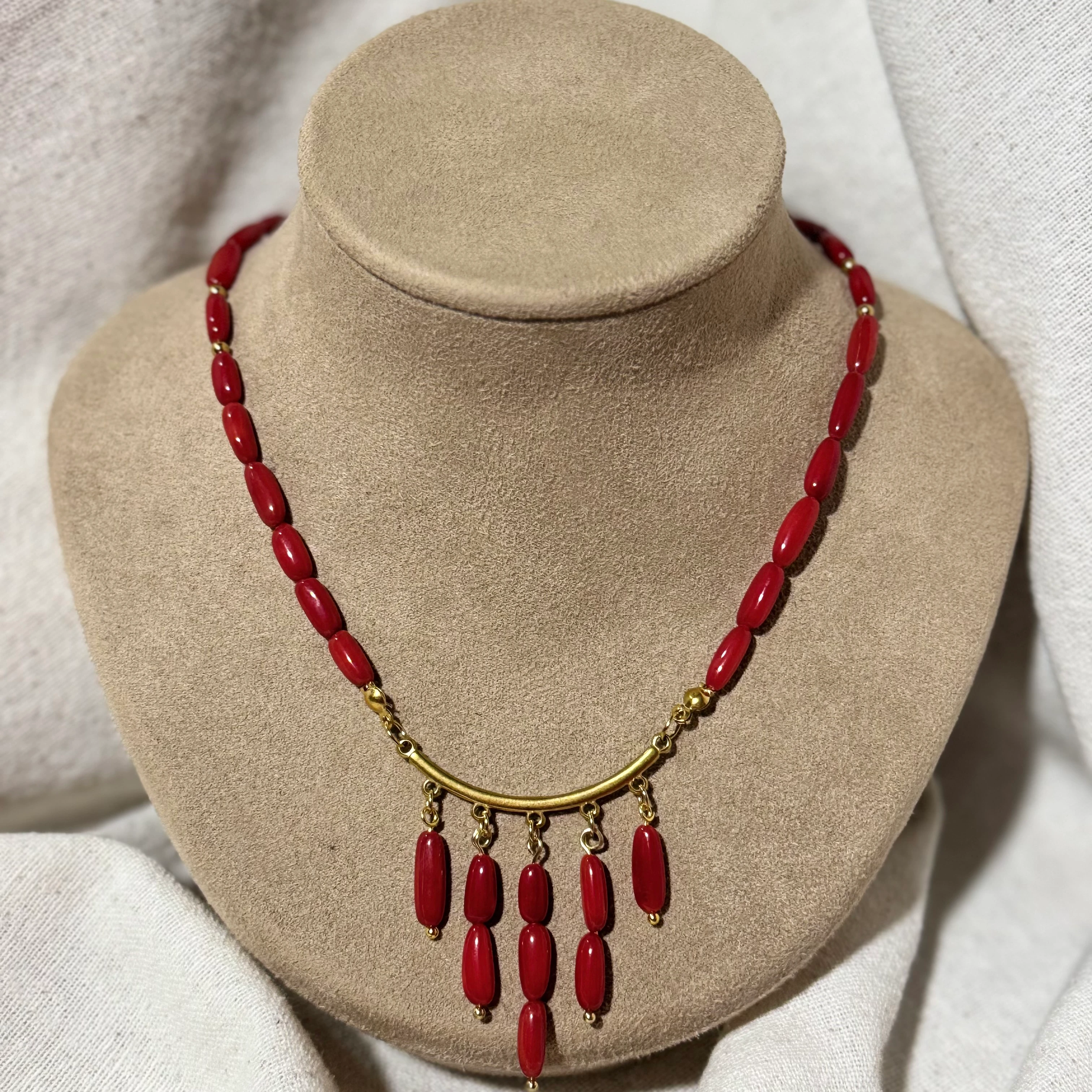 Doğal Mercan Bohem Tasarım Kolye