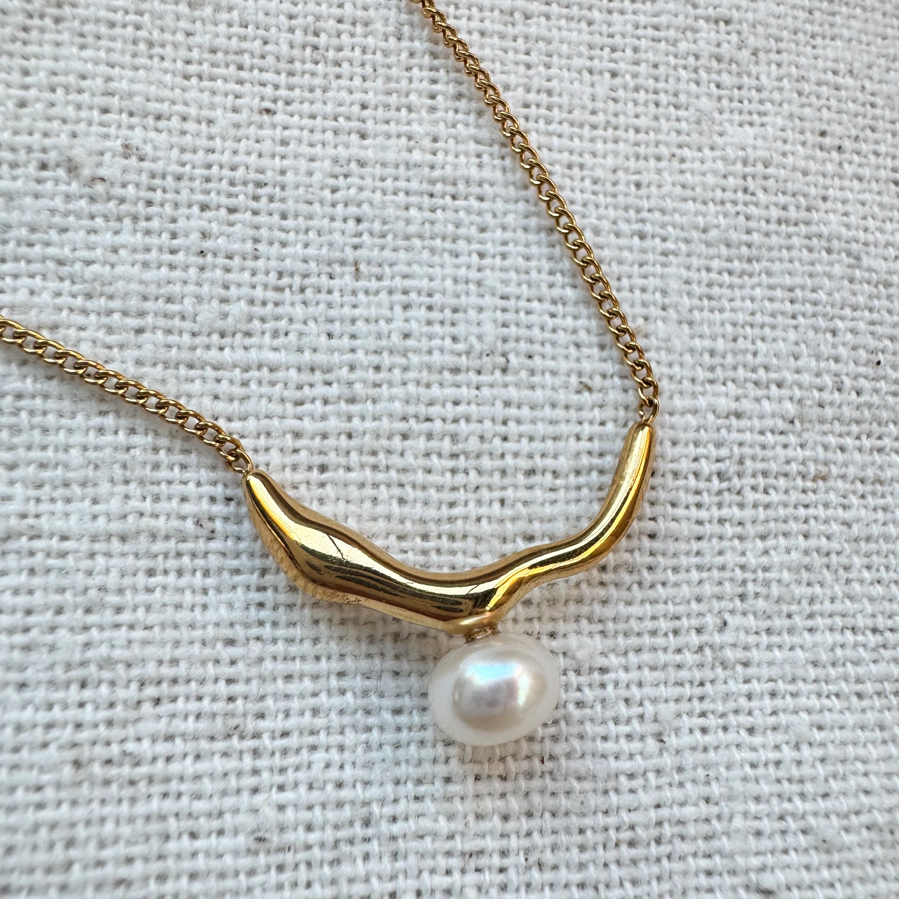 Doğal İnci Minimal Çelik Kolye 