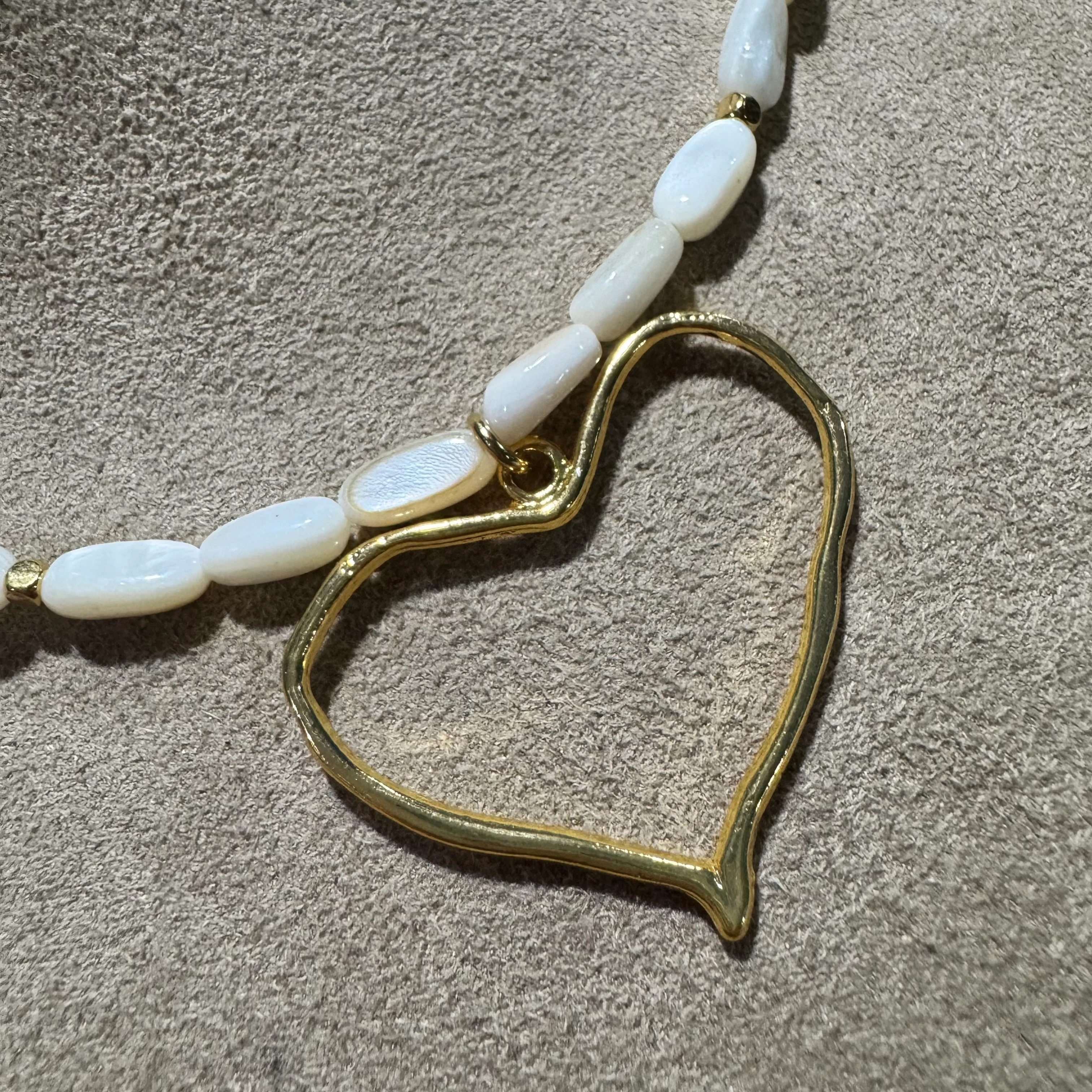 Doğal Sedef Kalp Tasarım Kolye