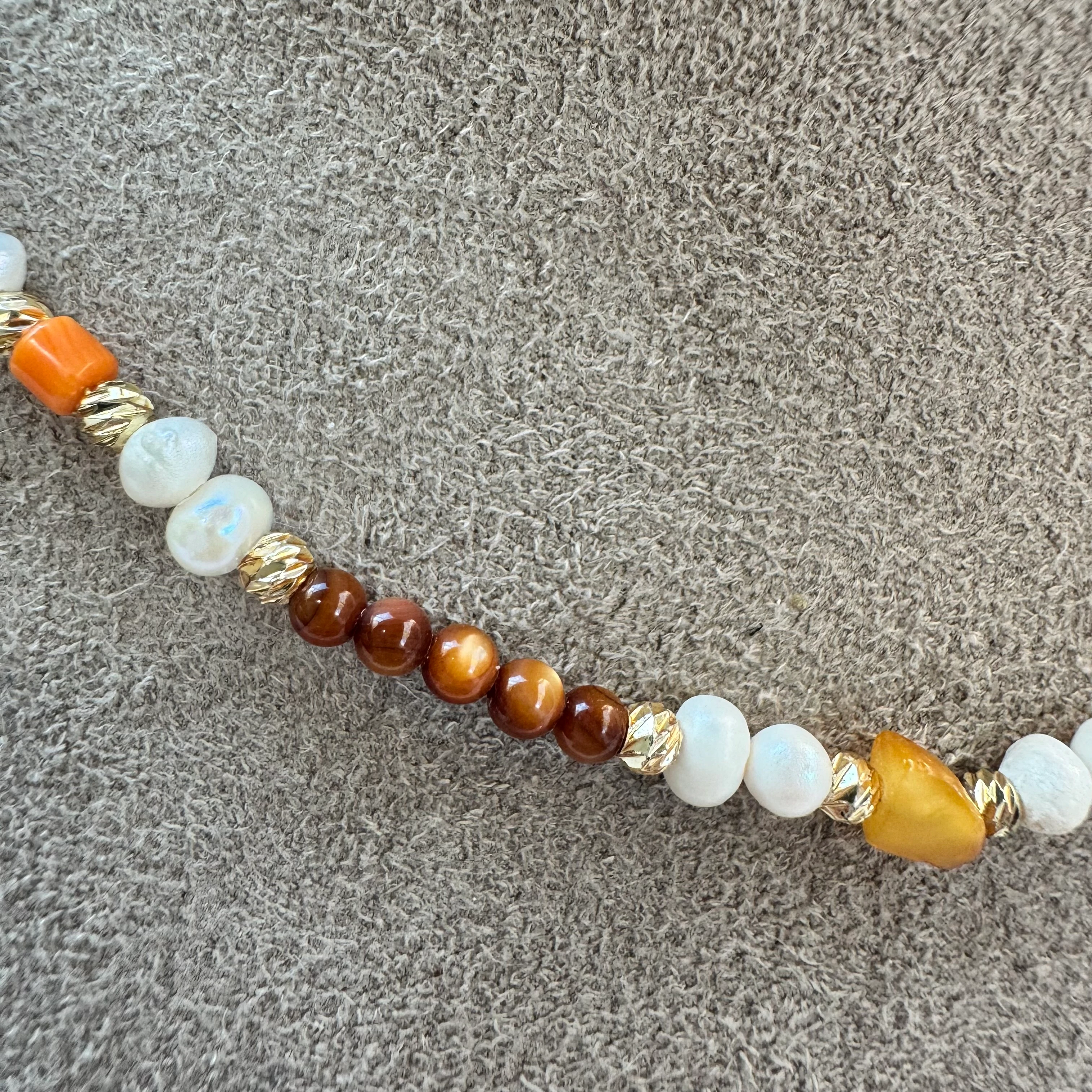 Doğal İnci & Kehribar Minimal Kolye