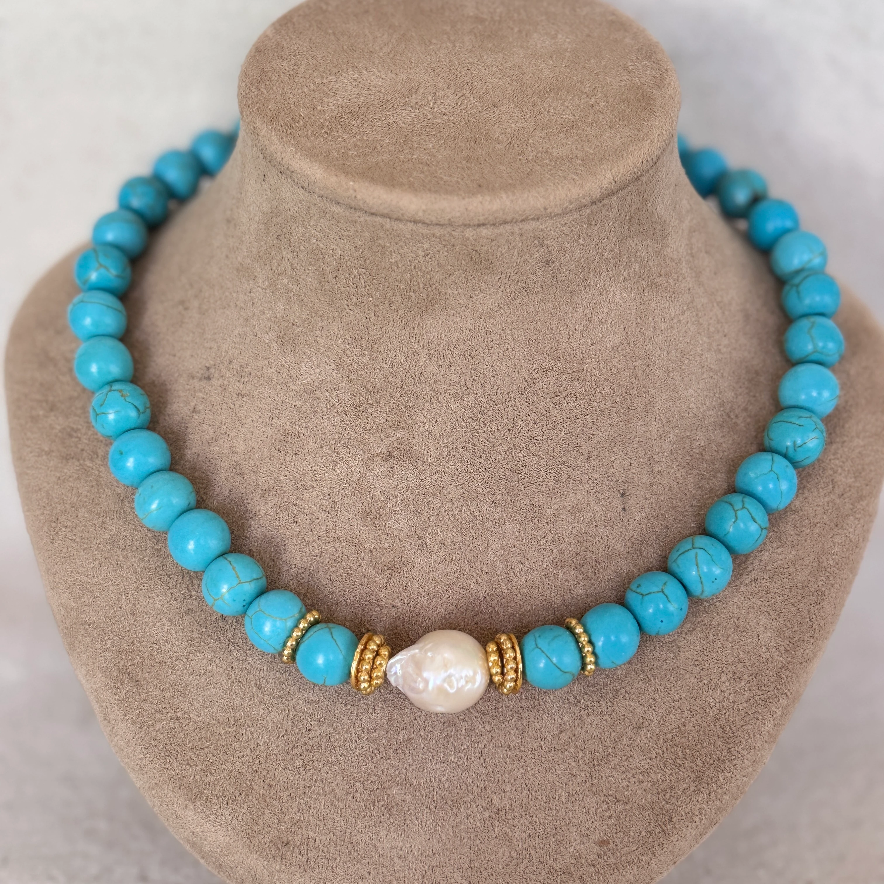 Doğal Turkuaz Sakız İnci Tasarım Kolye