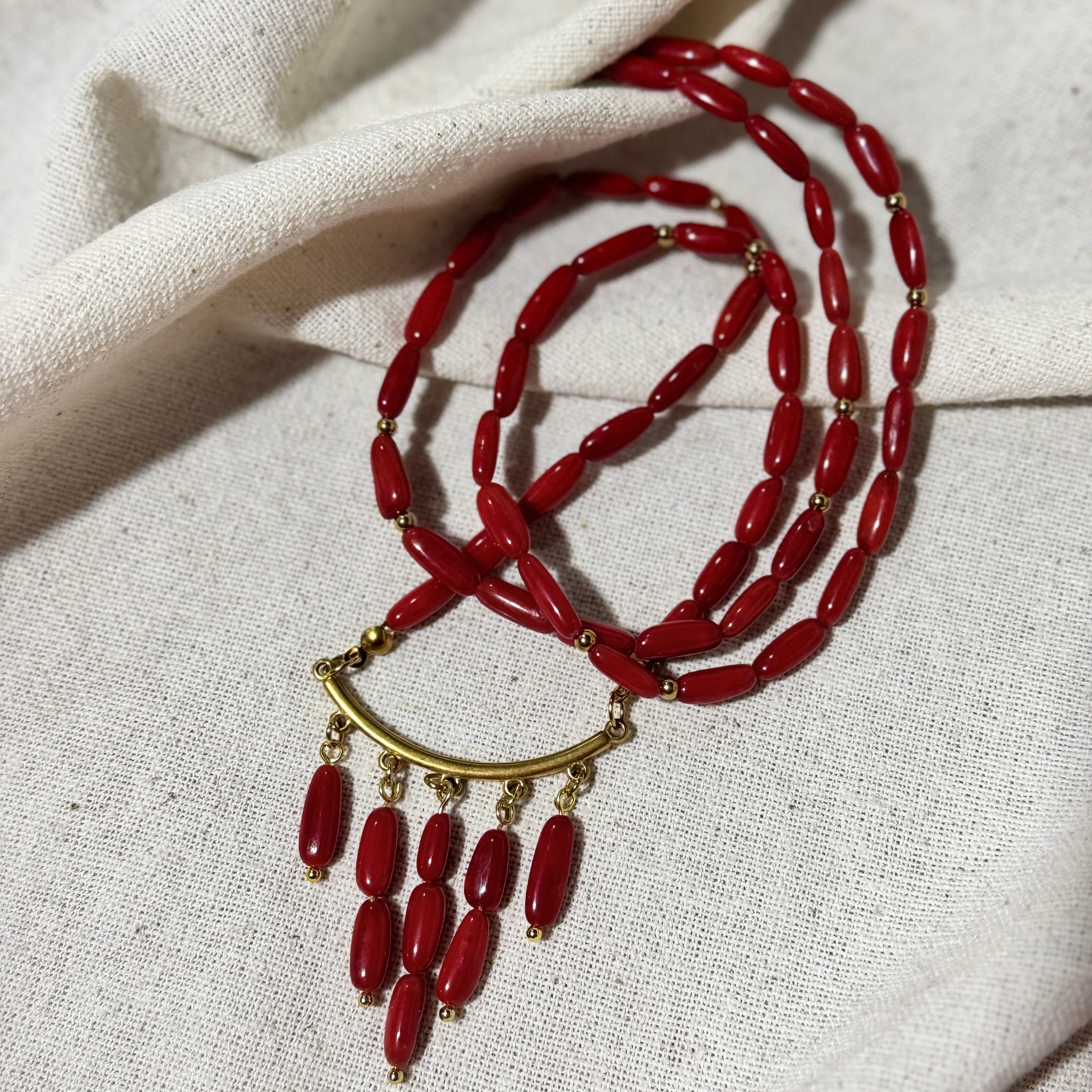 Doğal Mercan Bohem Tasarım Kolye