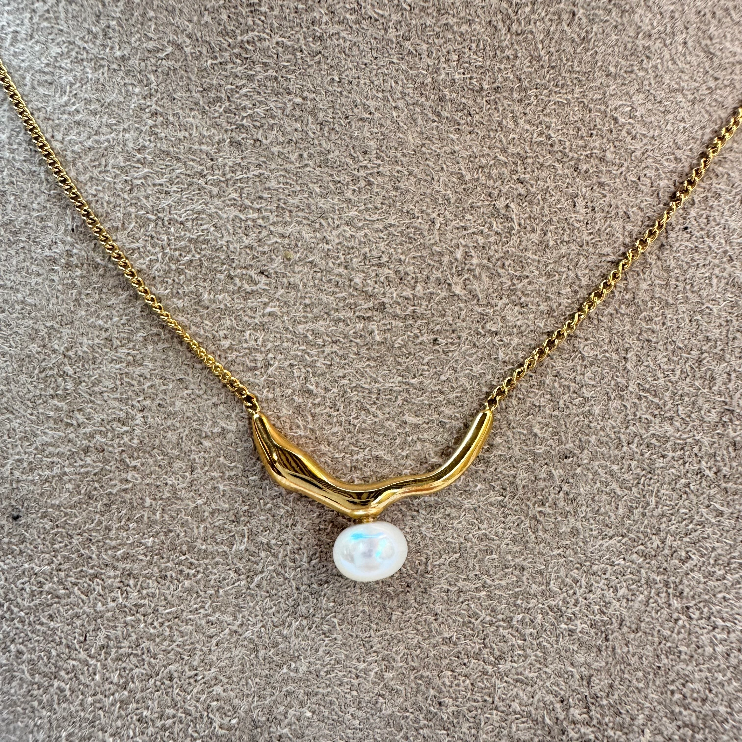 Doğal İnci Minimal Çelik Kolye 