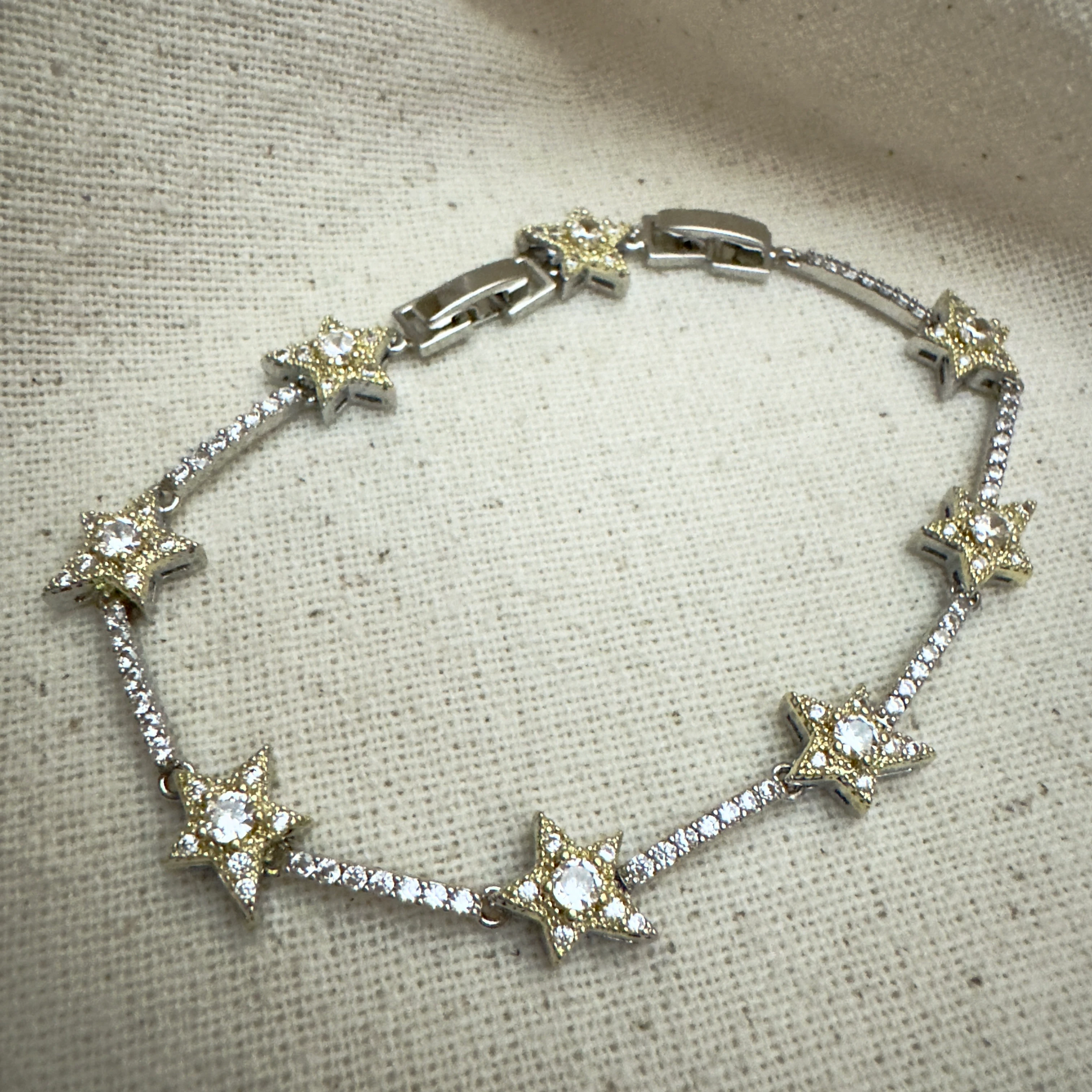 Zirkon Taşlı Çift Renk Yıldız Bileklik