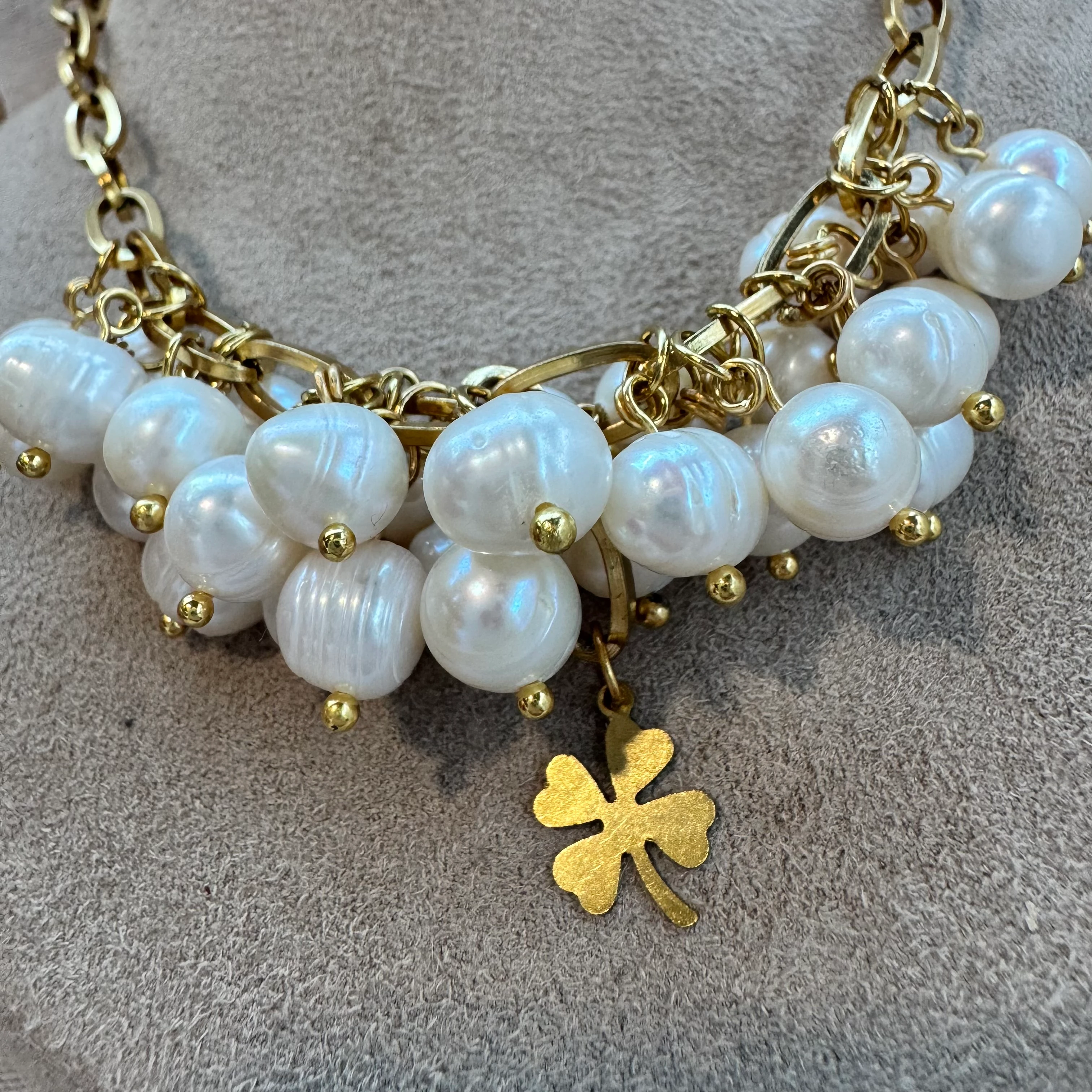 Doğal İnci Çelik Yonca Tasarım Bileklik 