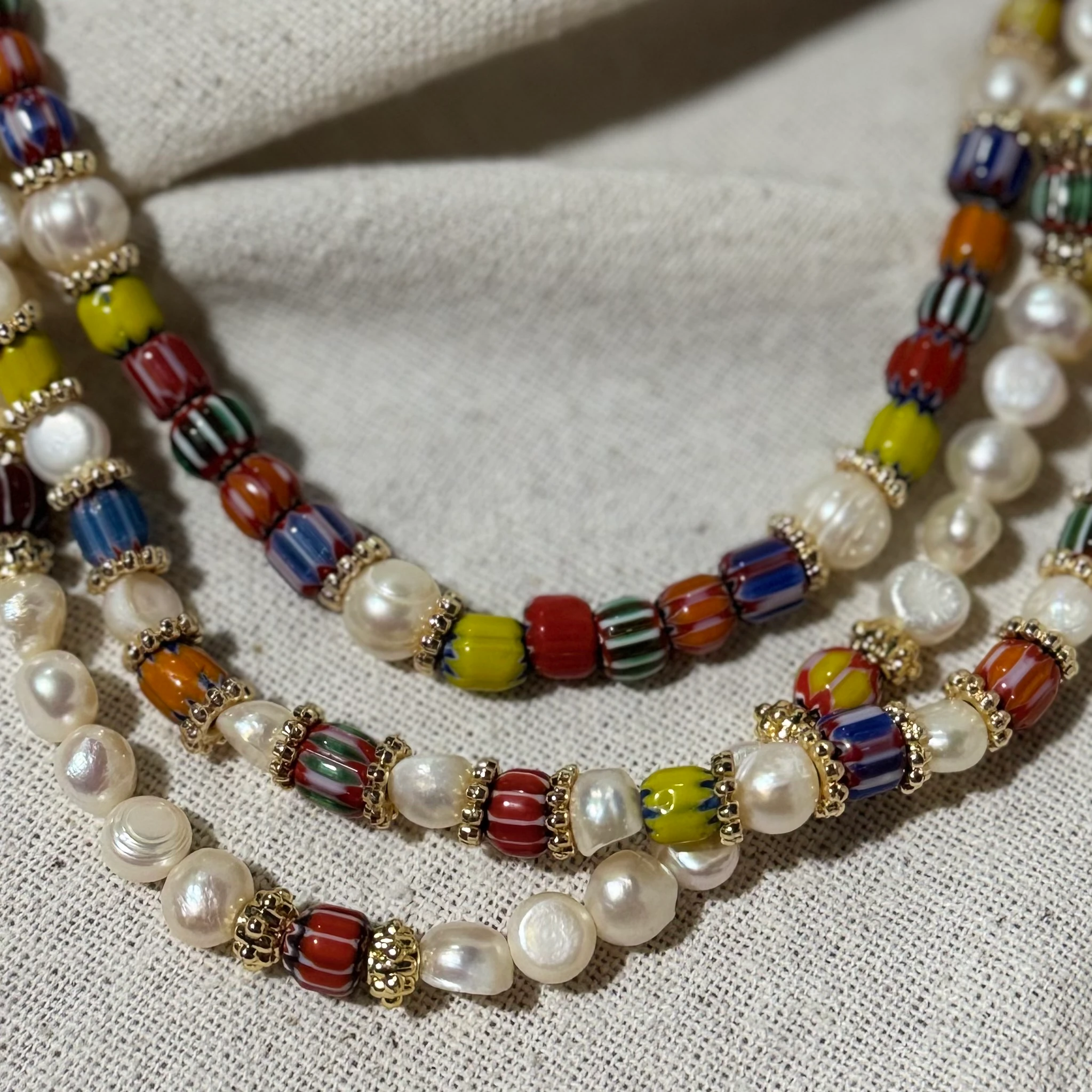 Doğal İnci & Nepal Boncuk Tasarım Üçlü Set