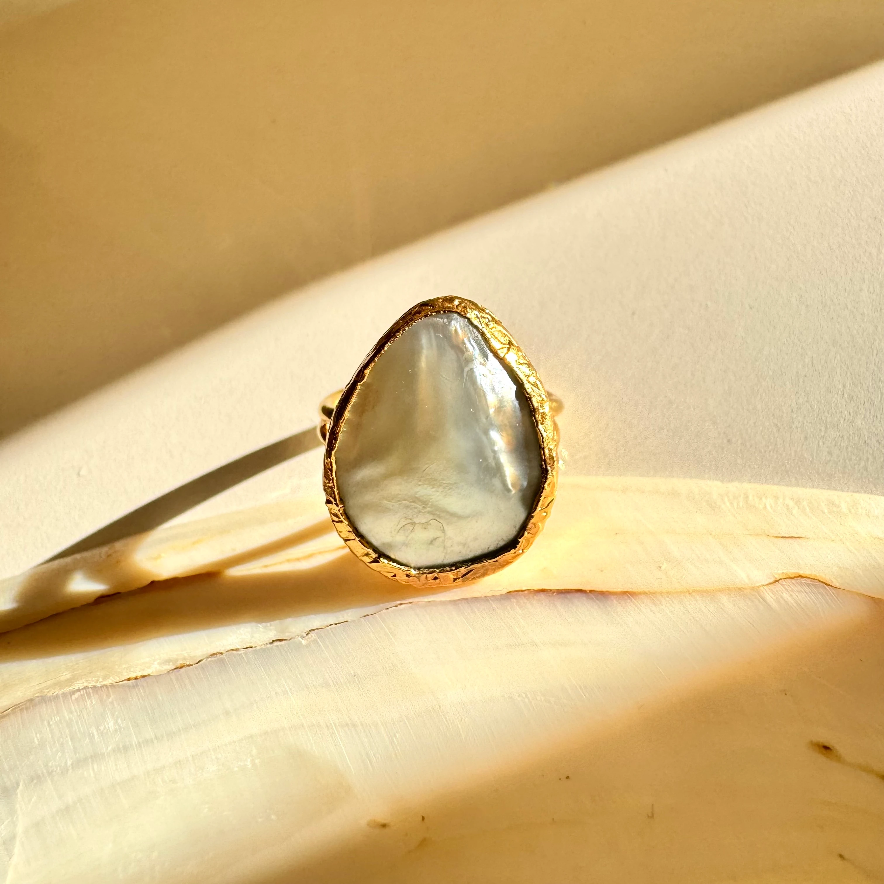 Doğal İnci Damla Barok Yüzük