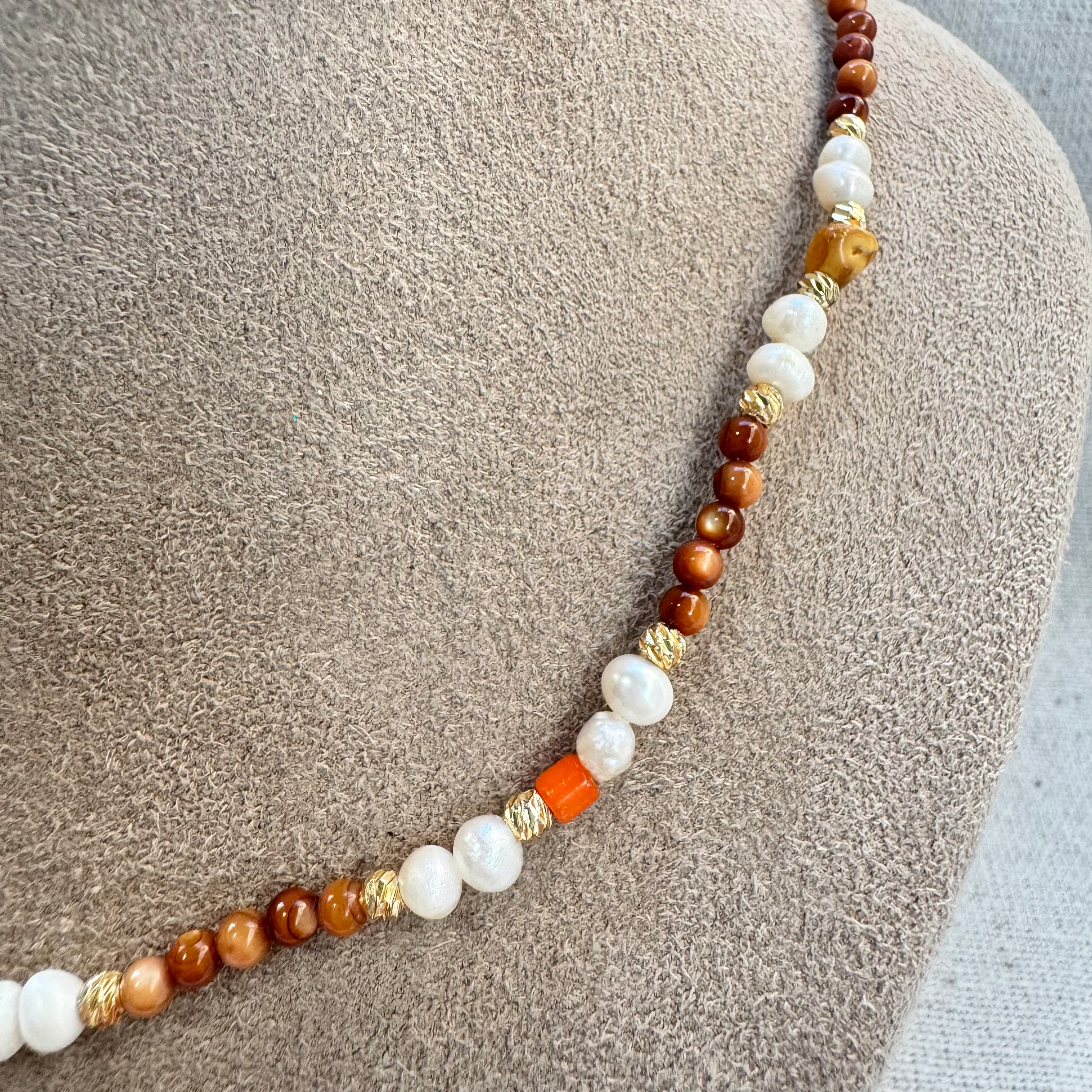 Doğal İnci & Kehribar Minimal Kolye