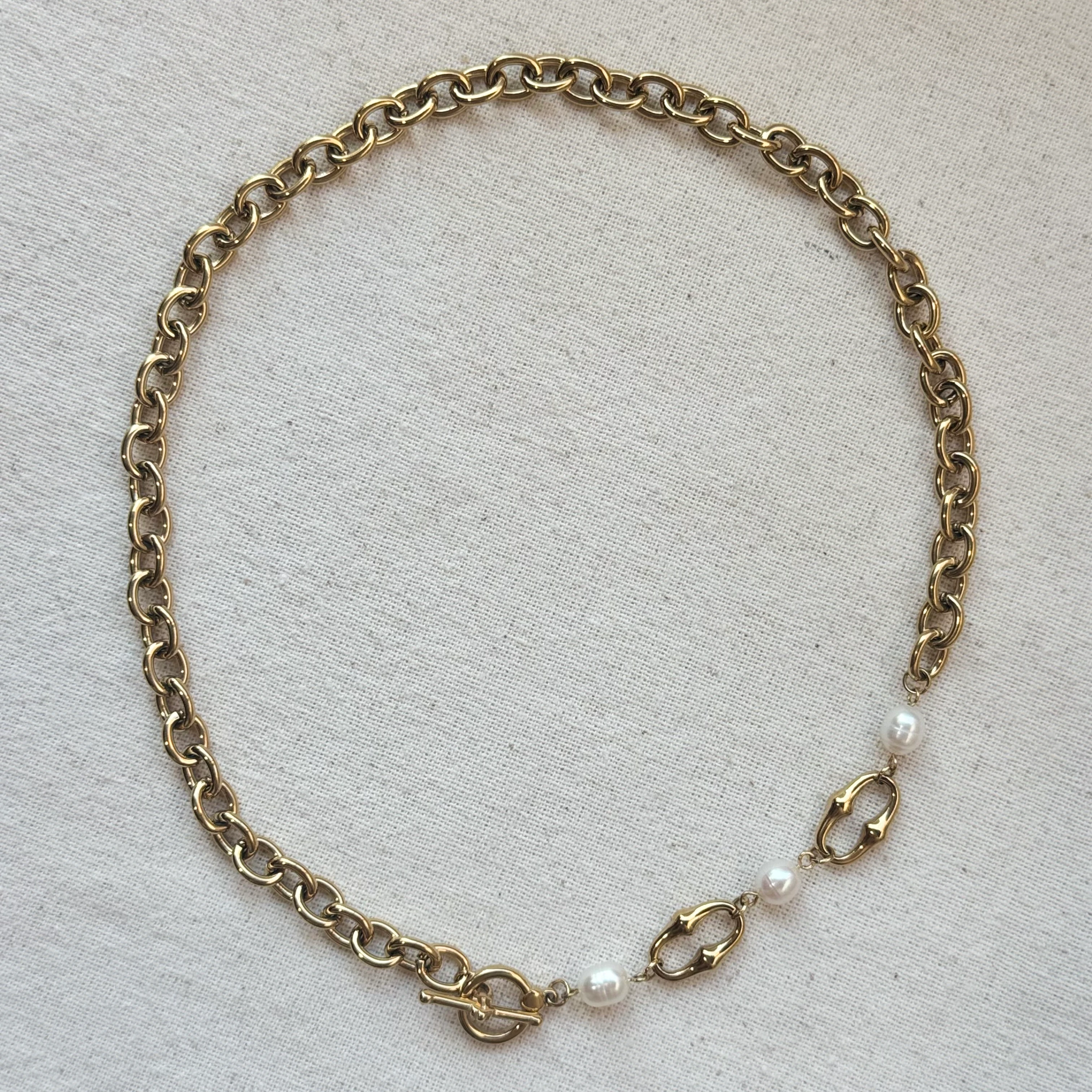 Doğal İnci Çelik Zincir Kolye