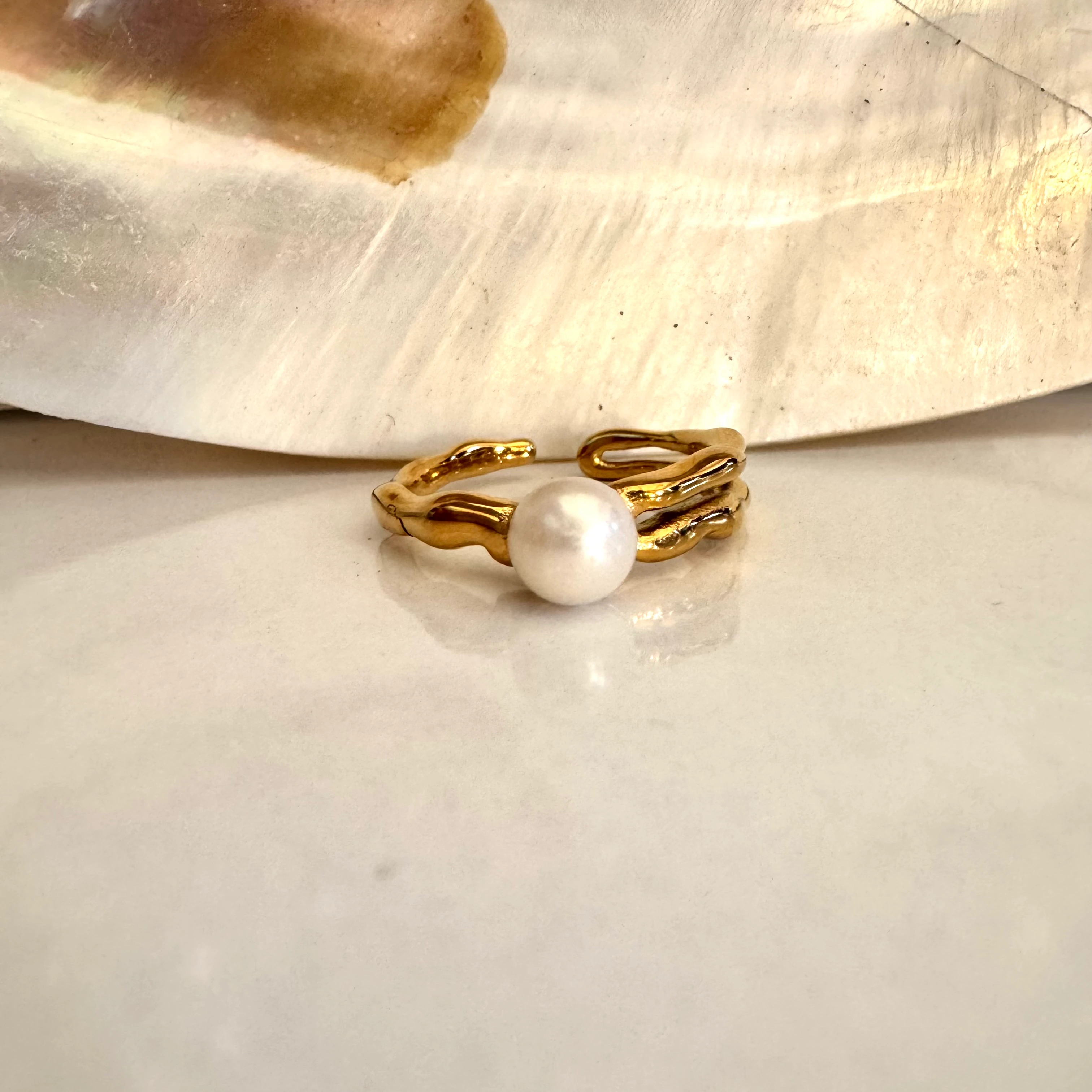 Doğal İnci Tasarım Çelik Yüzük 