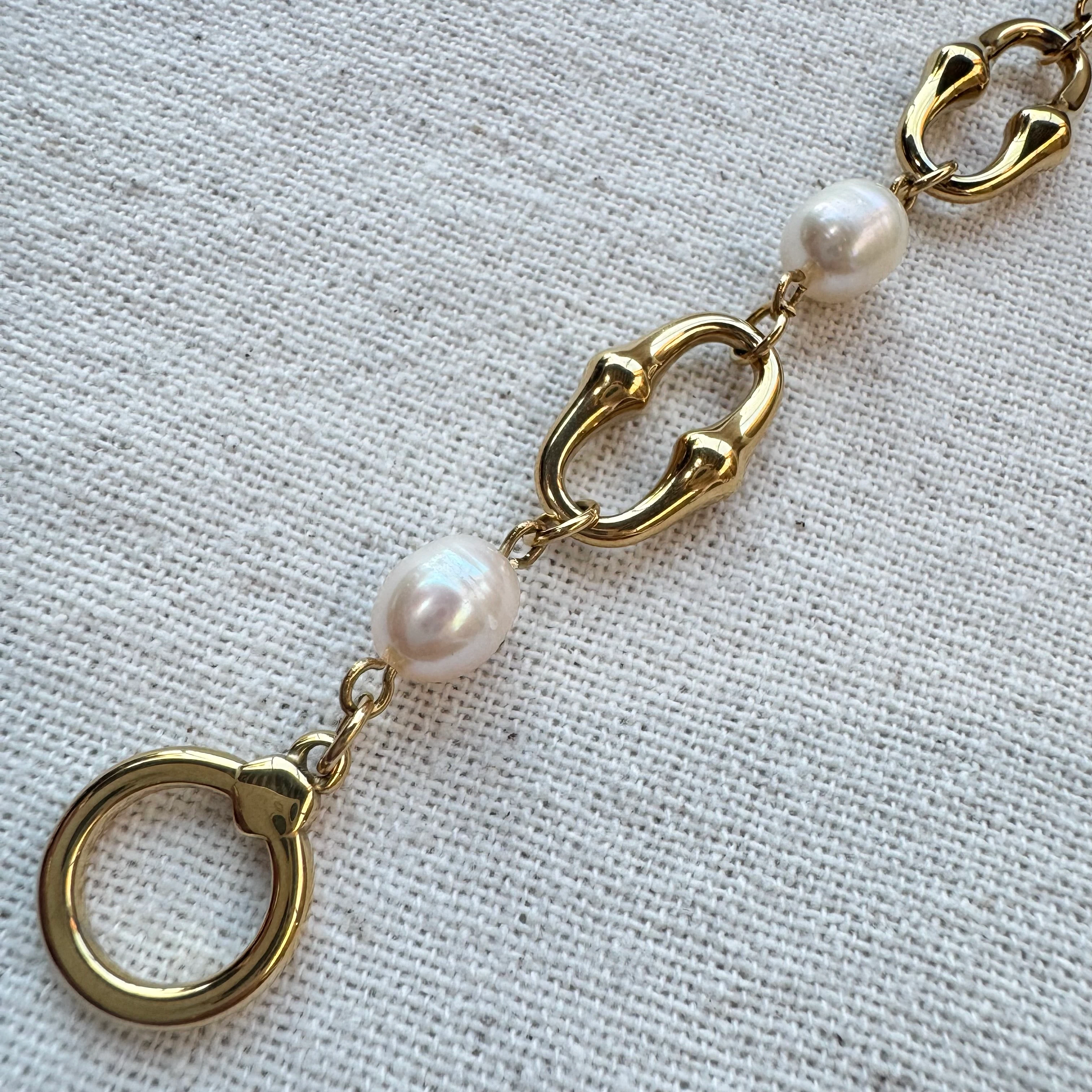 Doğal İnci Çelik Zincir Bileklik