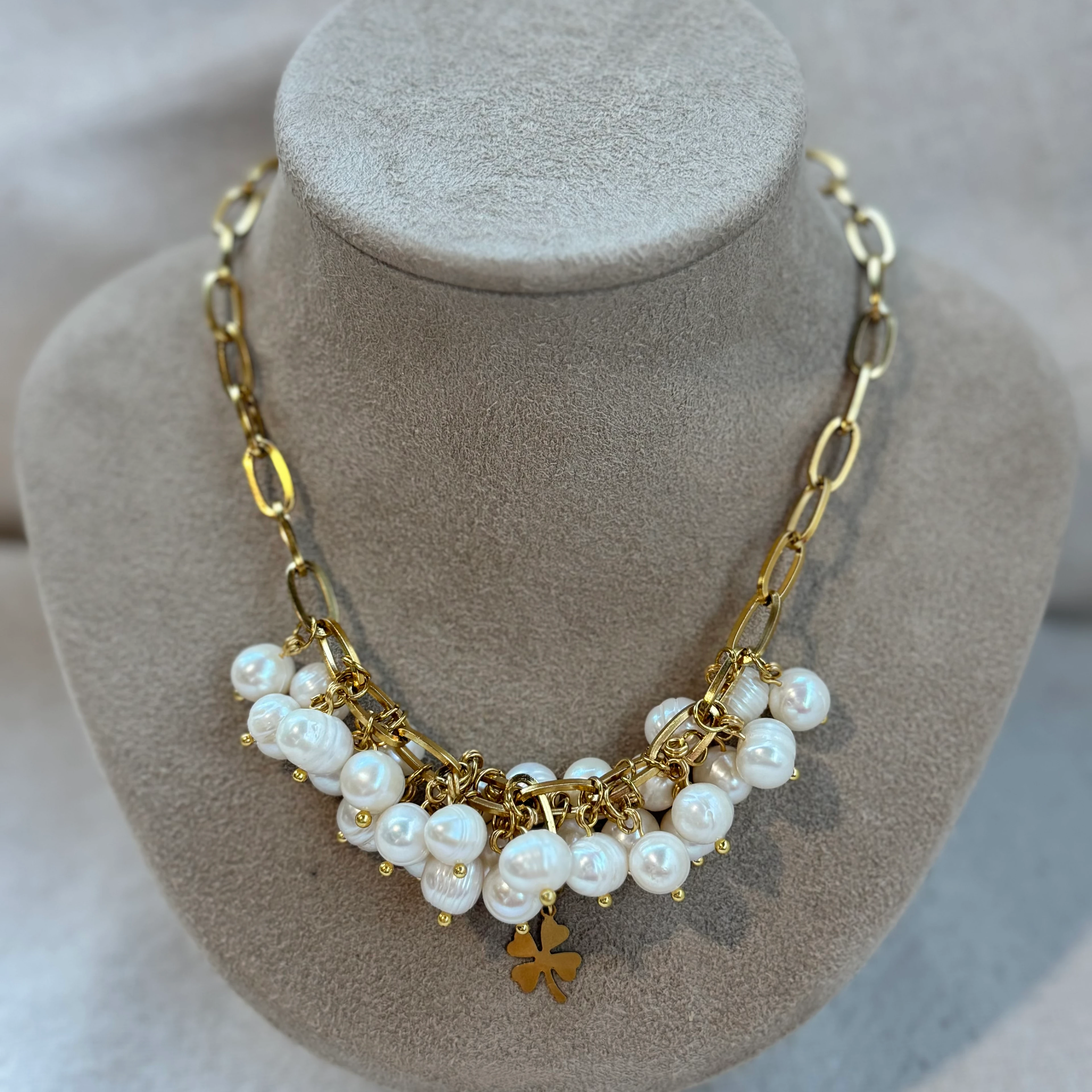 Doğal İnci Çelik Yonca Tasarım Kolye