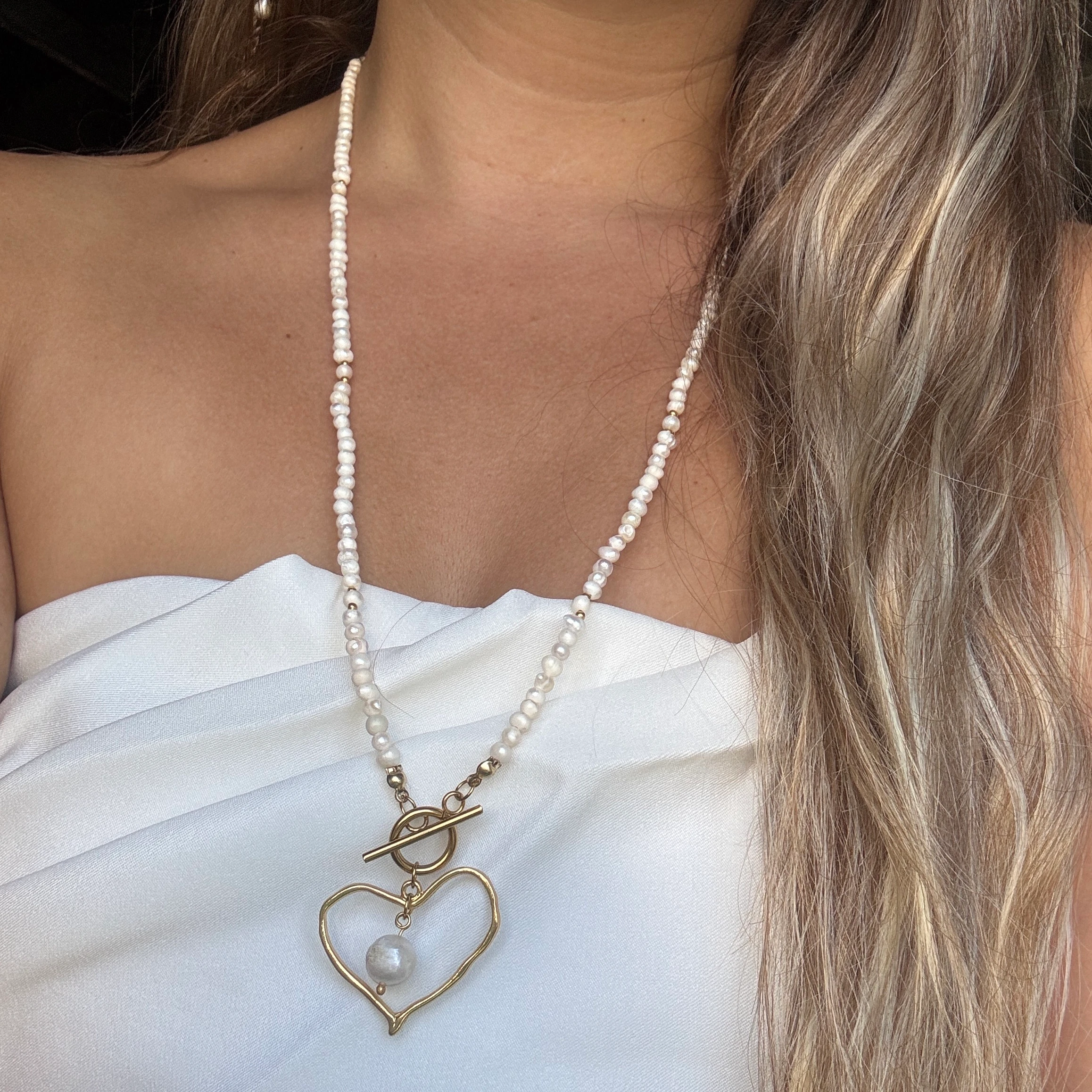 Doğal İnci Kalp Tasarım Kolye