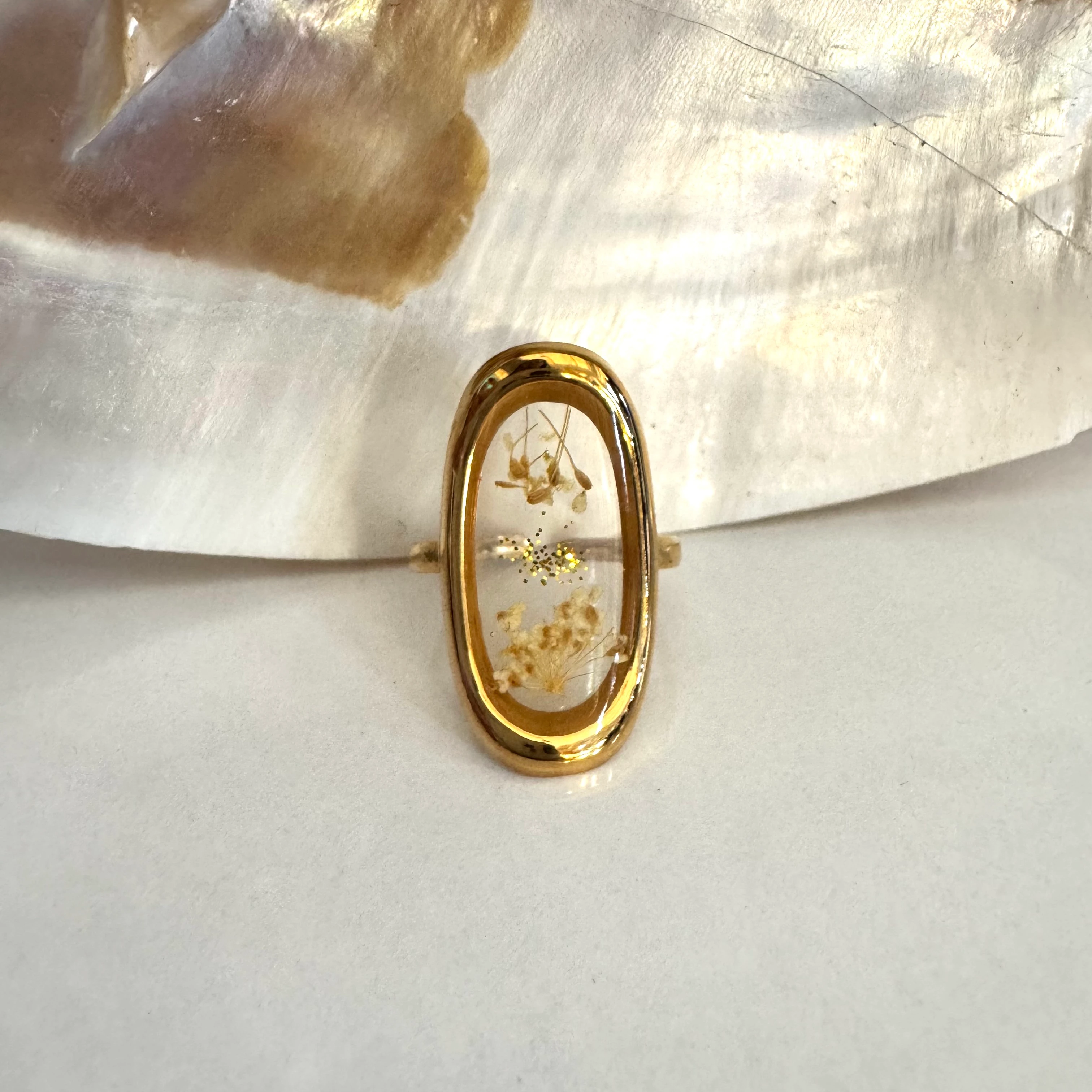 Doğal Kuru Çiçek Tasarım Çelik Yüzük 