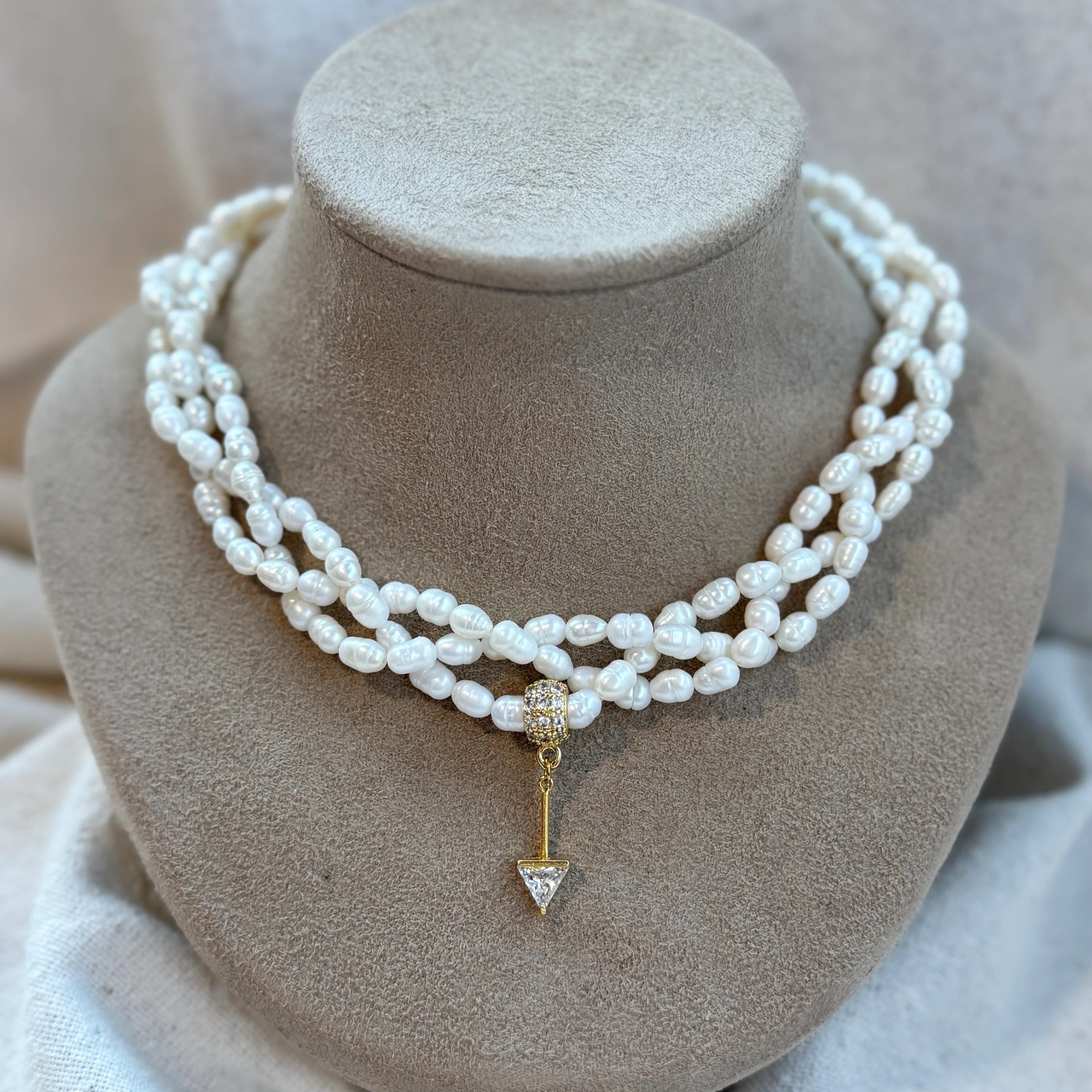 Doğal İnci Örgü Choker Tasarım Kolye