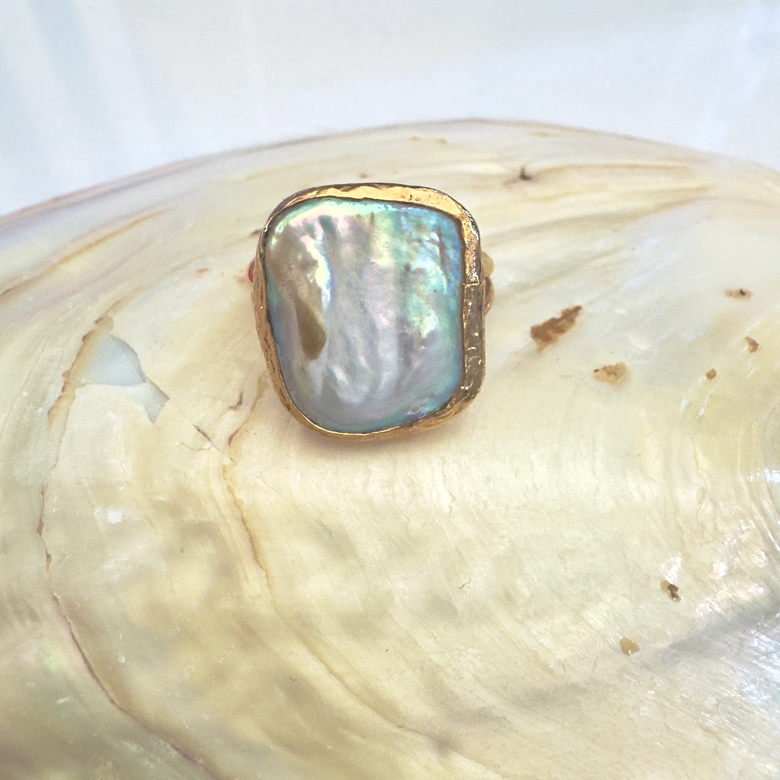 Doğal İnci Dikdörtgen Barok Yüzük