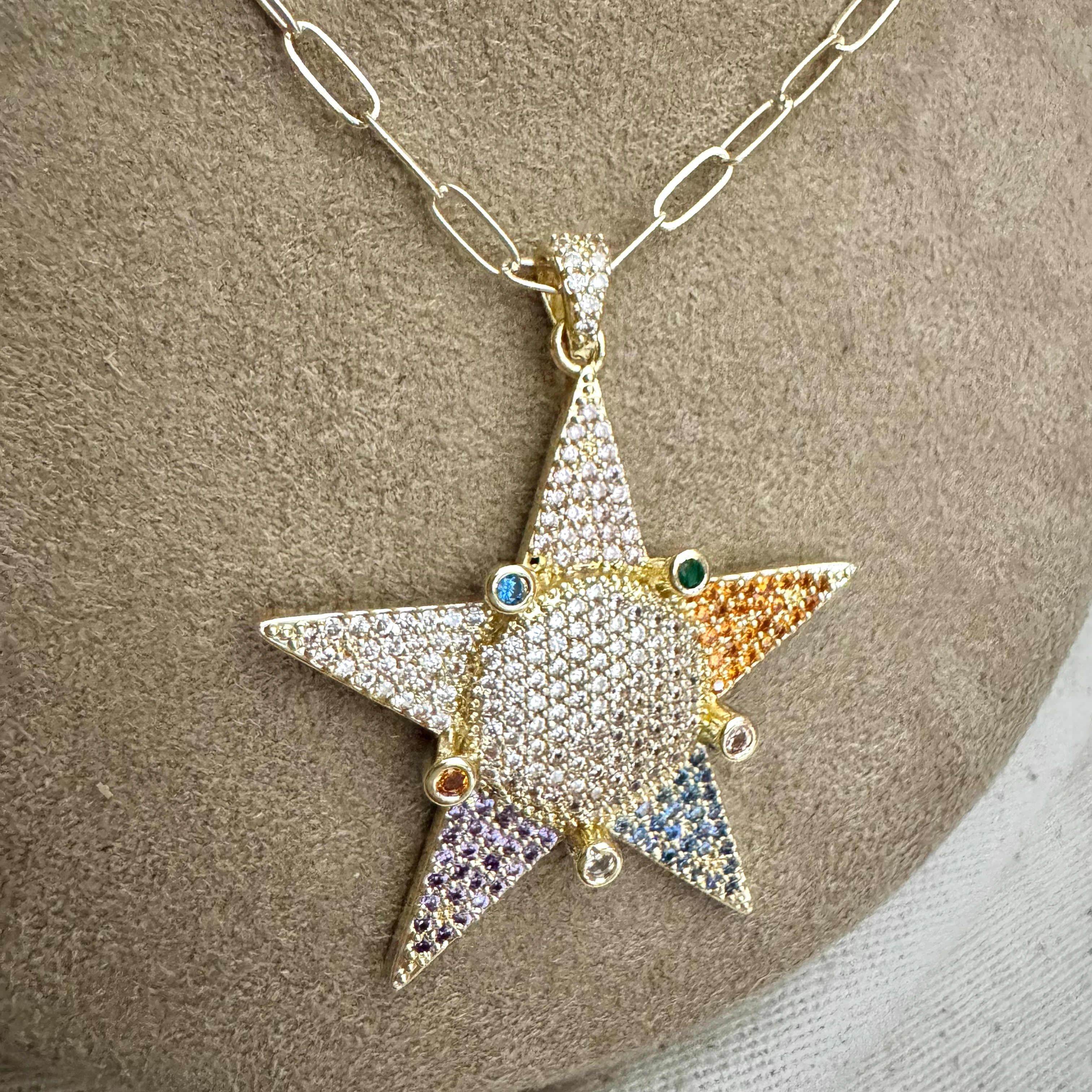 Renkli Zirkon Tasarım Yıldız Kolye 
