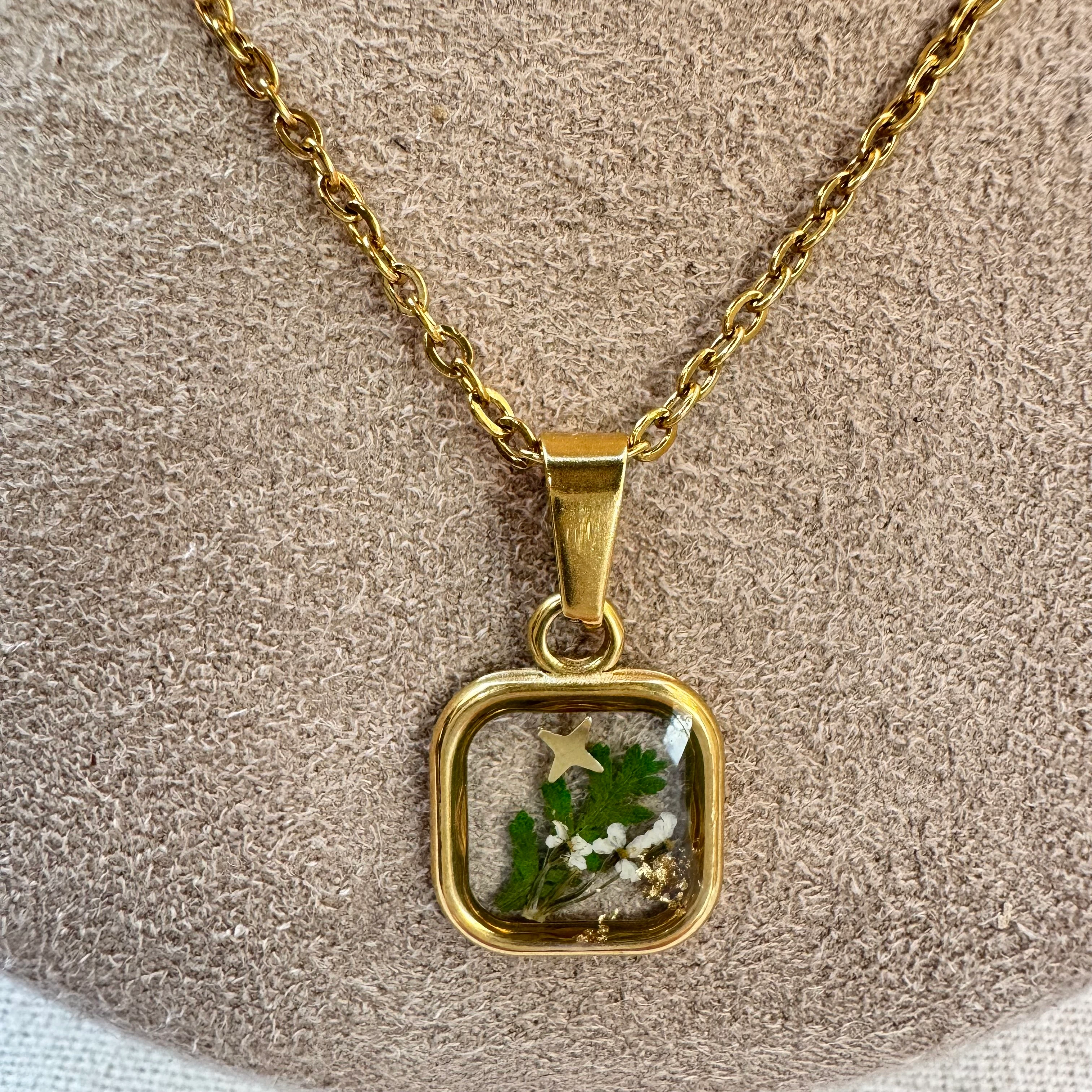 Çelik Kuru Çiçek Minimal Kolye