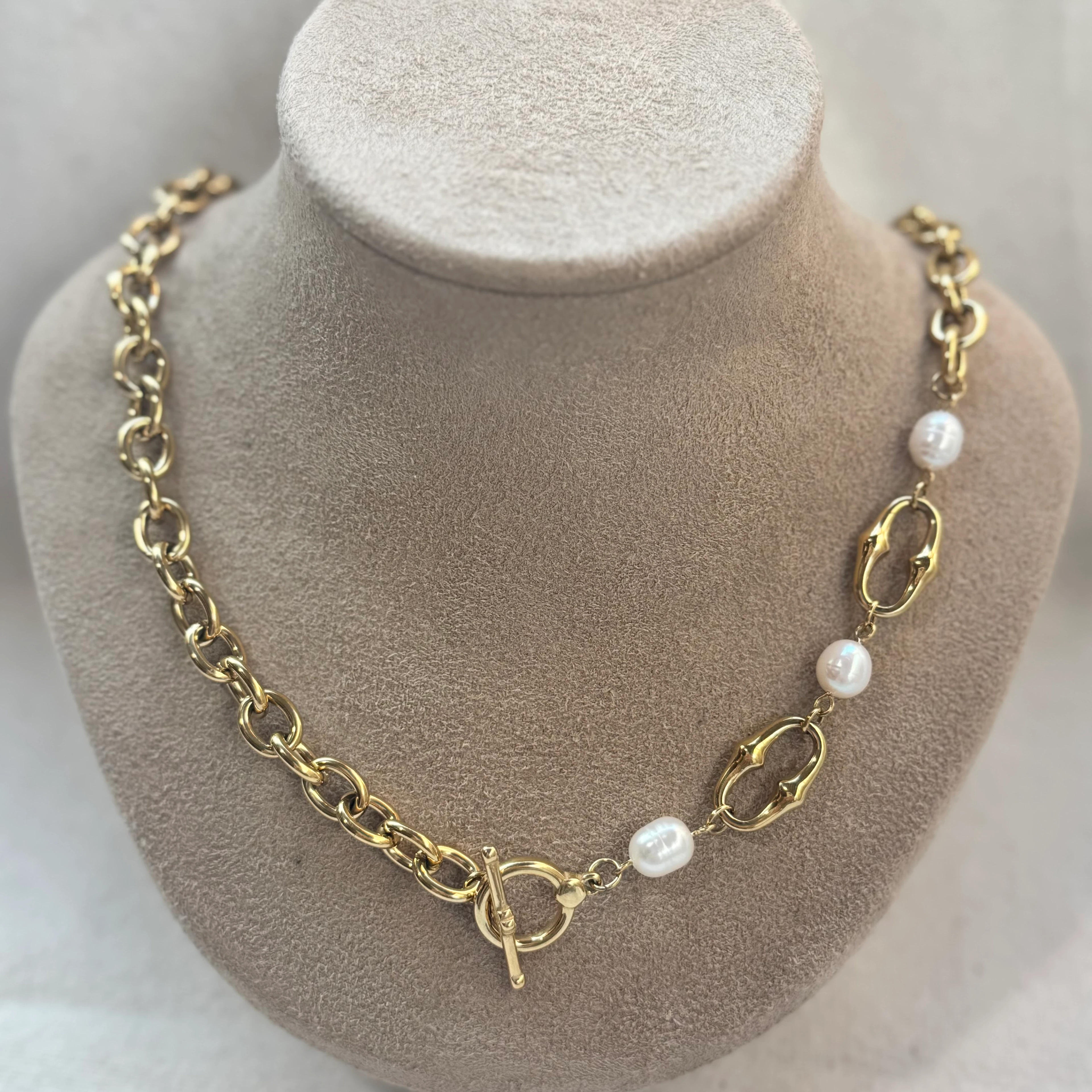 Doğal İnci Çelik Zincir Kolye