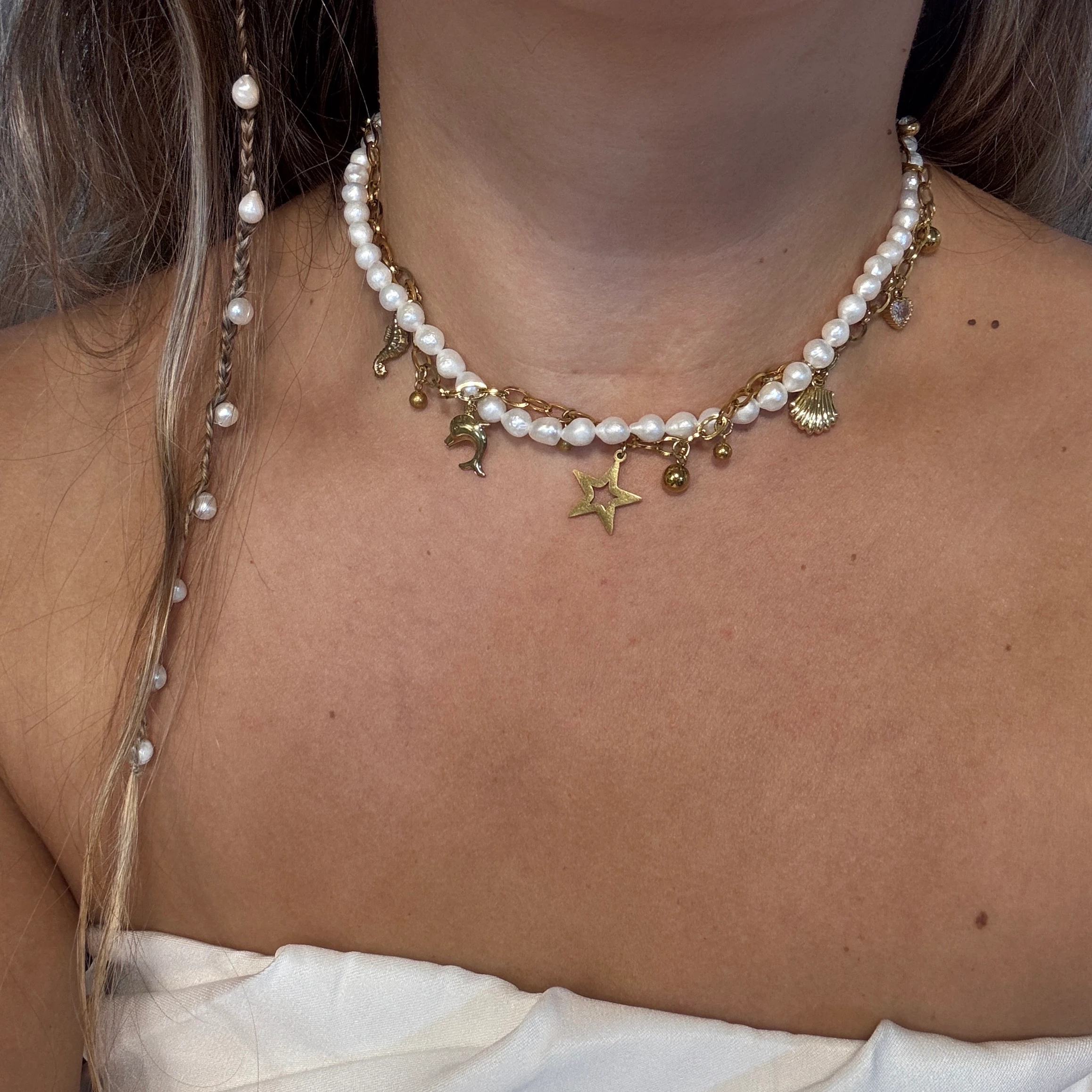 Doğal İnci Mini Charm Tasarım Kolye