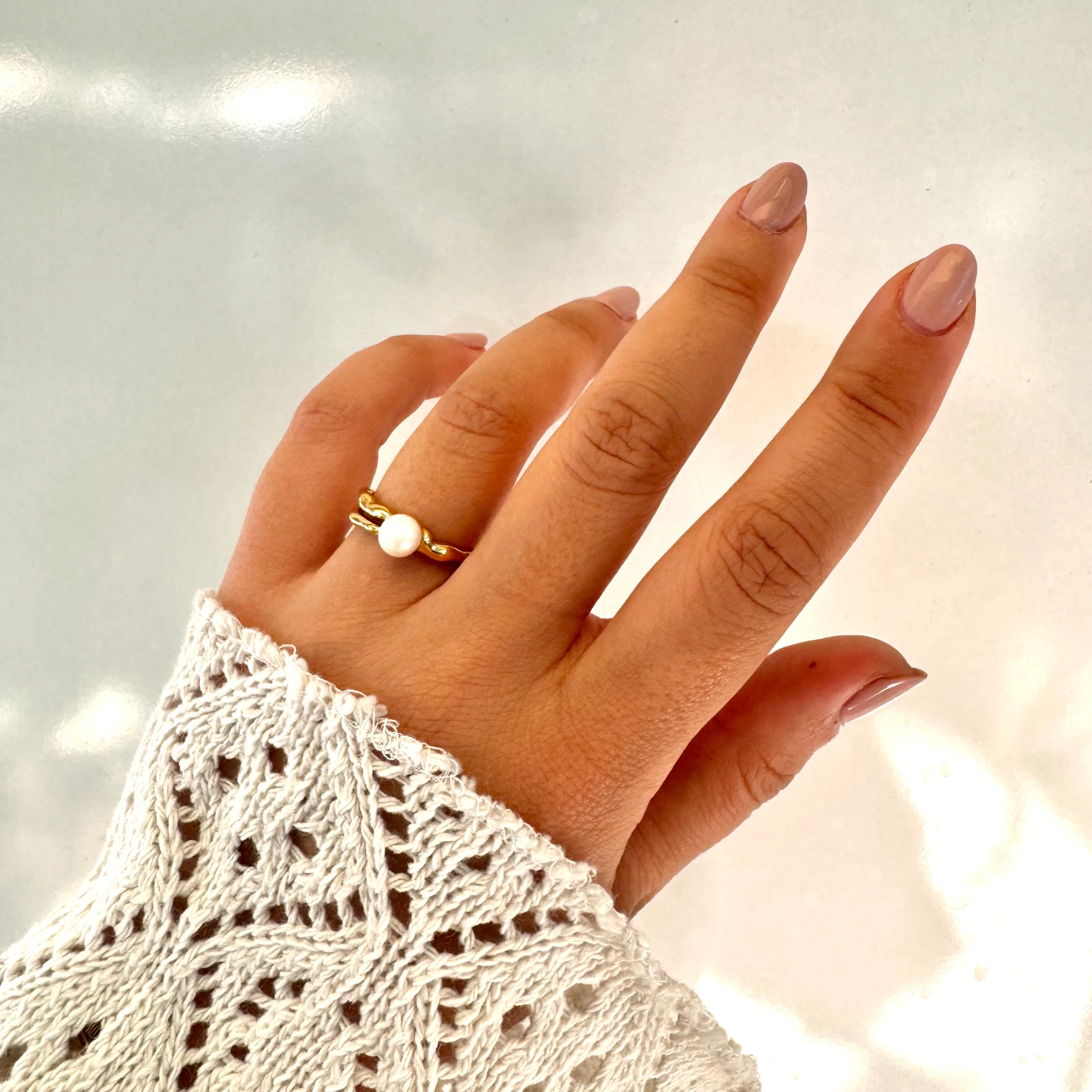 Doğal İnci Tasarım Çelik Yüzük 