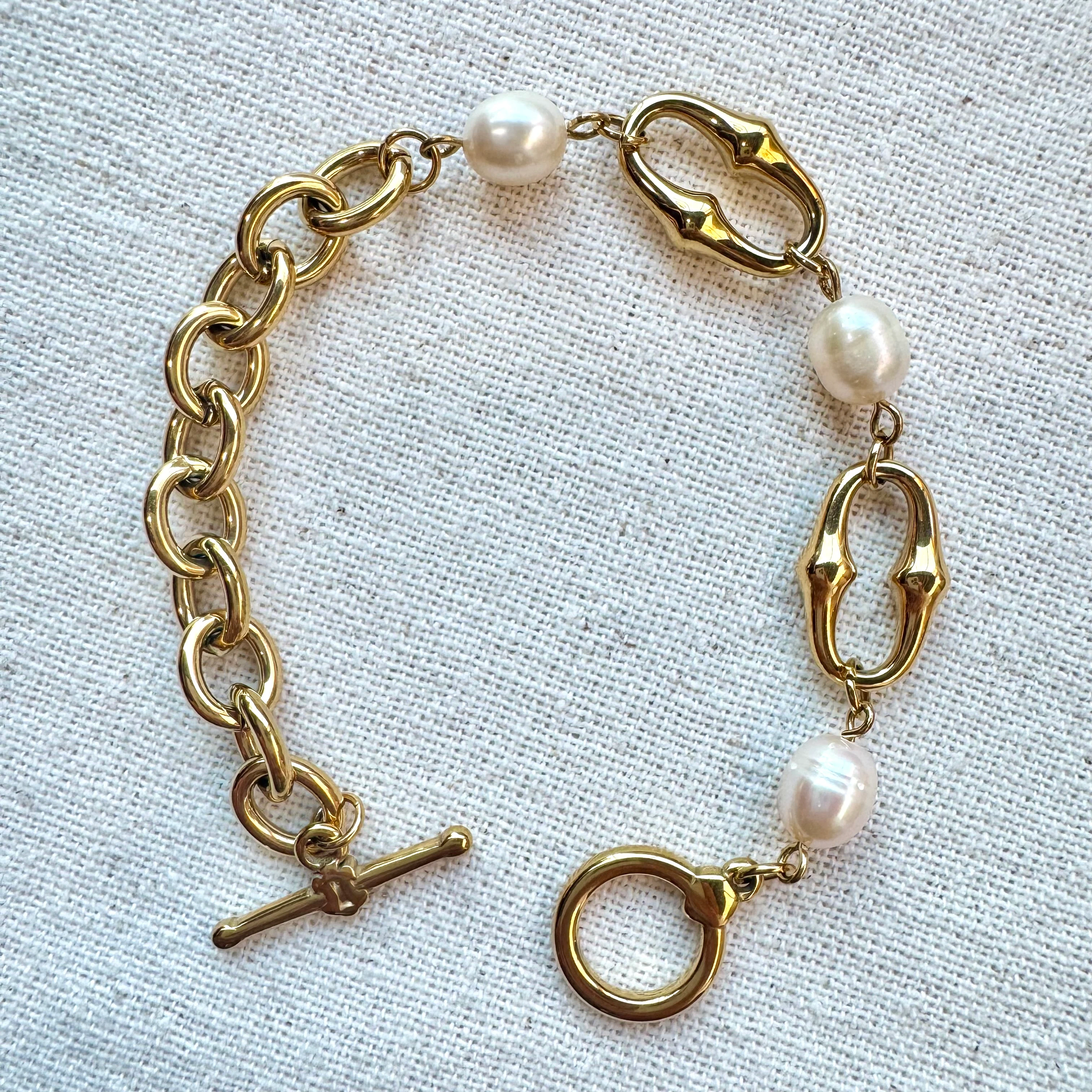 Doğal İnci Çelik Zincir Bileklik