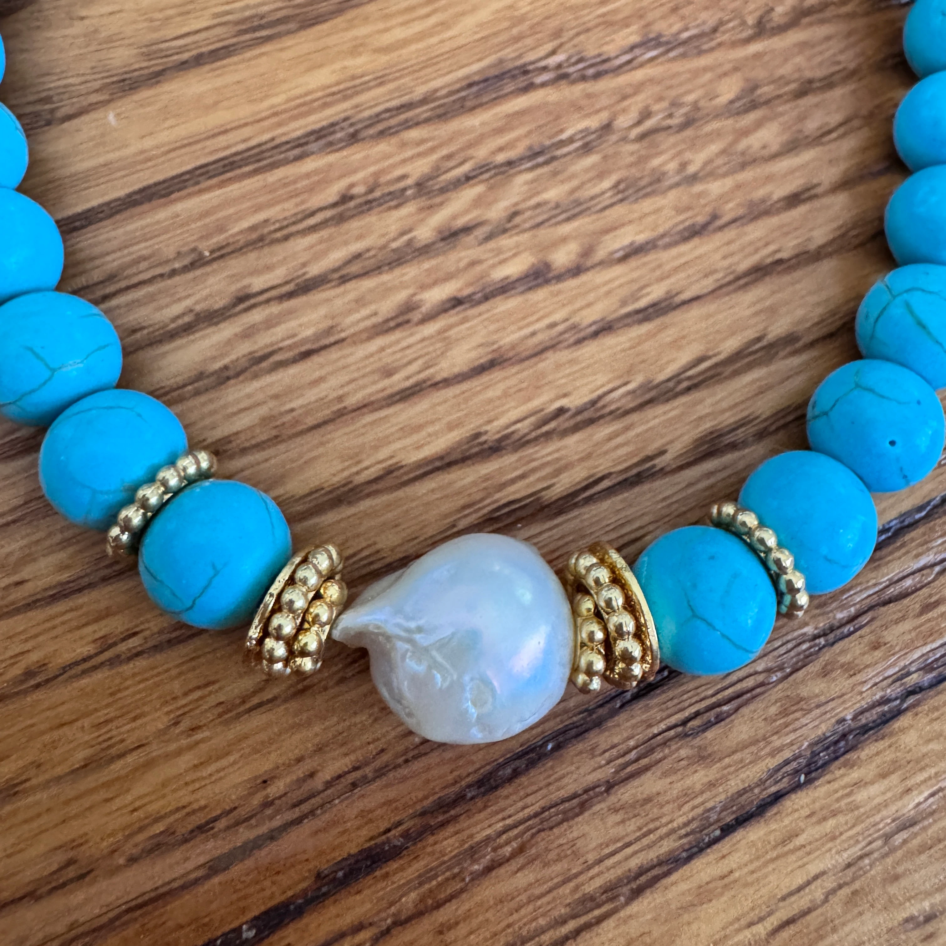 Doğal Turkuaz Sakız İnci Tasarım Kolye