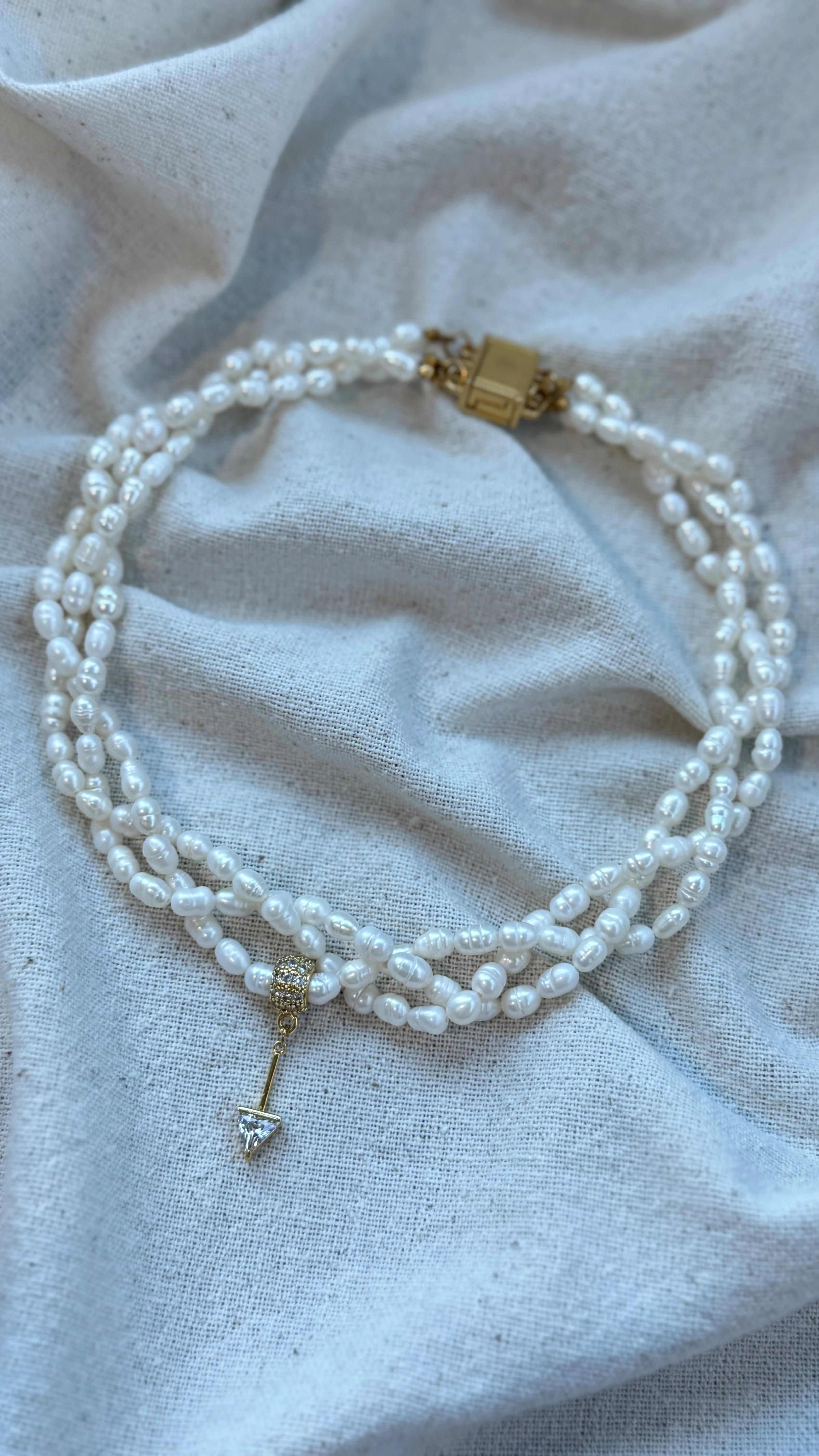 Doğal İnci Örgü Choker Tasarım Kolye