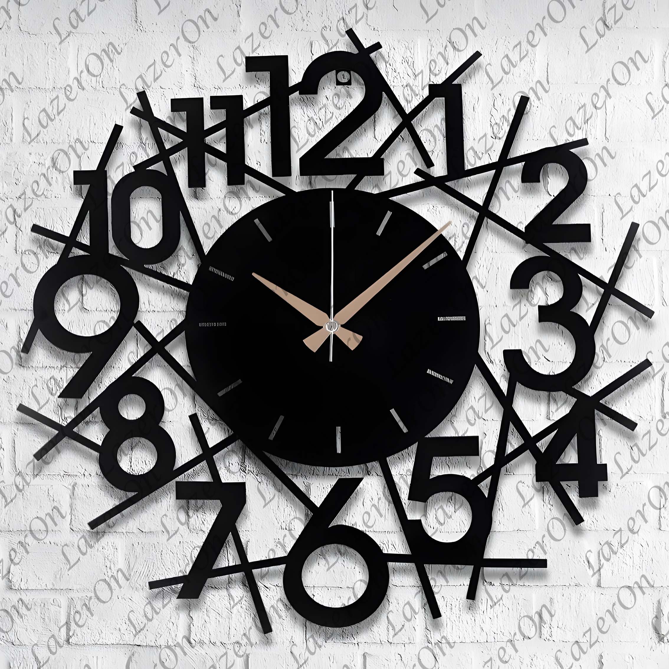 Dekoratif Ahşap Duvar Saati – Modern Tasarım | Lazer Kesim MDF