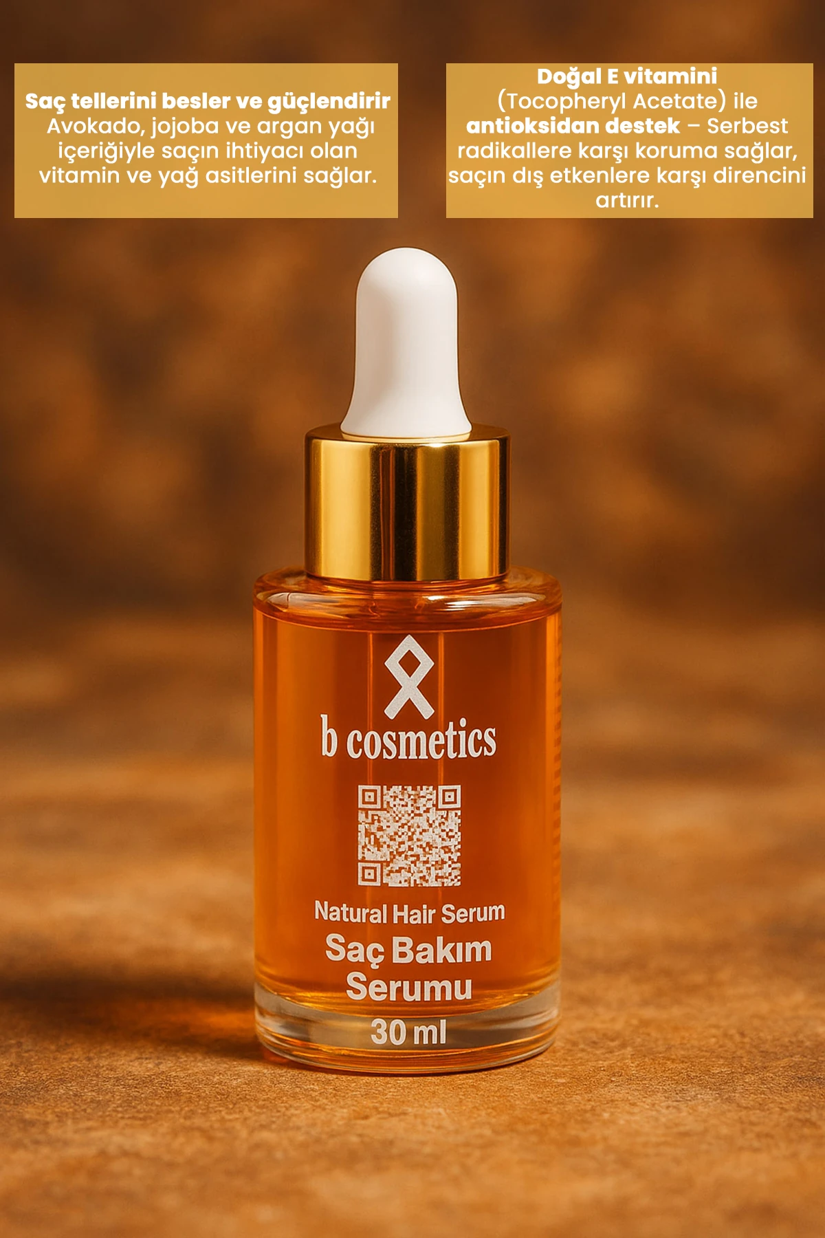 Doğal Yağ İçerikli Saç Serumu – 30 ml | Besleyici & Parlaklık Etkili