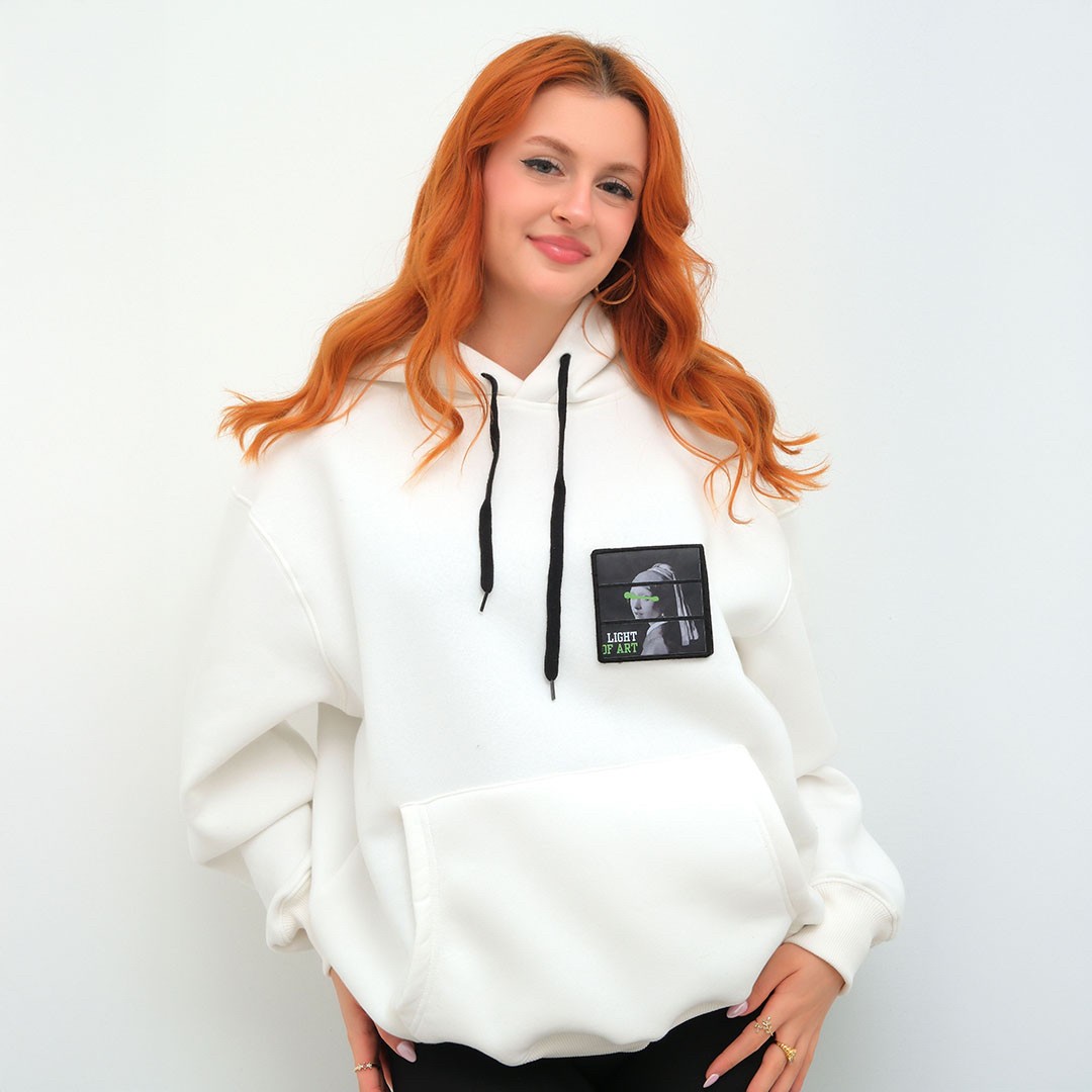 X-base özellikli oversize sweatshirt - Beyaz