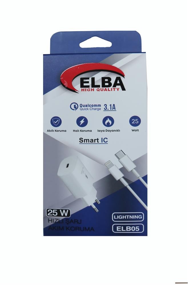 Elba ELB05-PD-25WIOS Beyaz 25W Usb-C Ev Şarj Kafa+1M Type-C Kablo