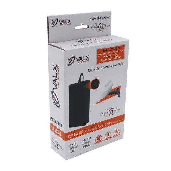Valx LA-12050 12V 5A 60W 5.5x2.5mm Adaptör