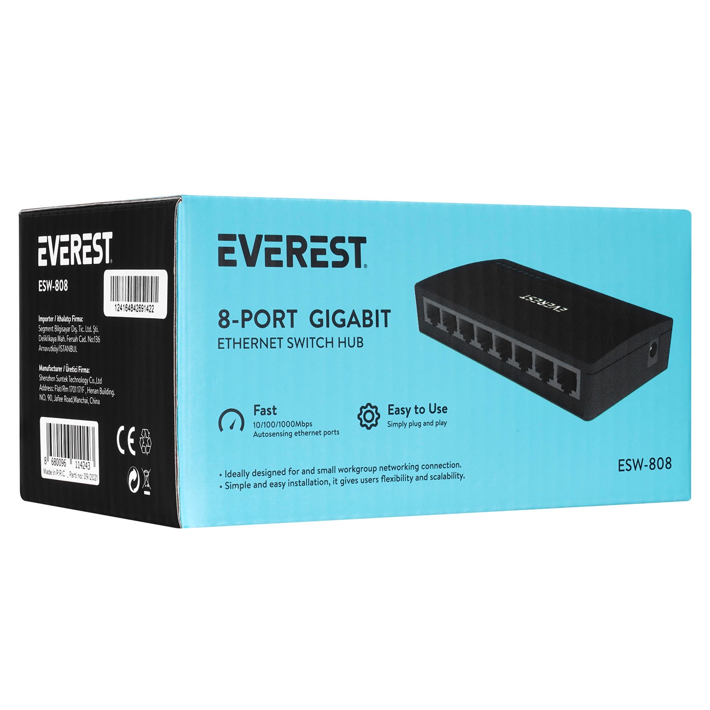 Everest ESW-808 8 Port 10/100/1000Mbps Gigabit Ethernet Switch