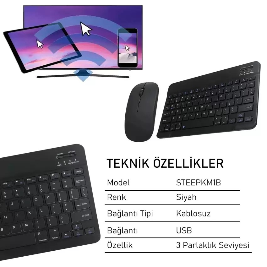 Steep Solid Siyah Bluetooth Klavye Mouse Set