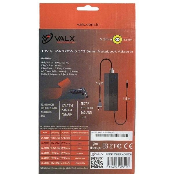 Valx LA-19063 19V 6.32 5.5x2.5 Notebook Adaptör