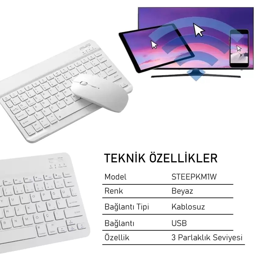 Steep Solid Beyaz Bluetooth Klavye Mouse Set