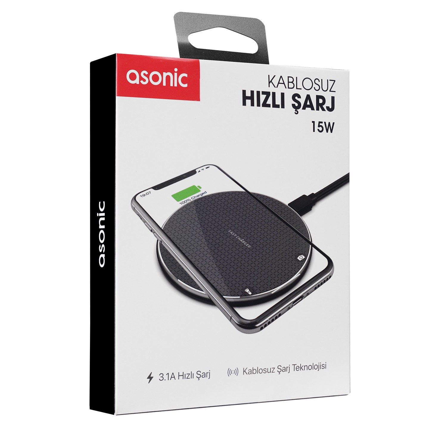 Asonic AS-W150 Hızlı 15W Masa Üstü Siyah Kablosuz Şarj Cihazı