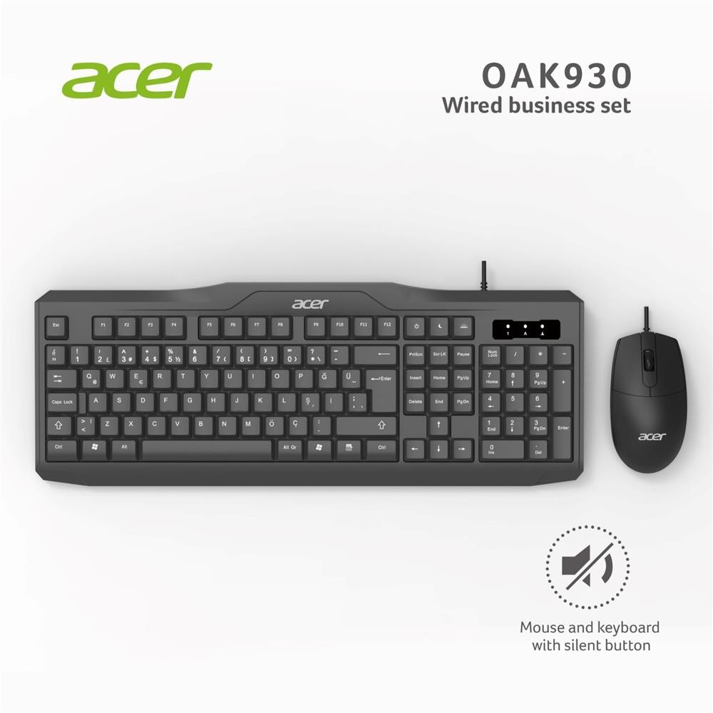 Acer OAK-930 Kablolu Sessiz Tuşlu Klavye Moue Set Siyah