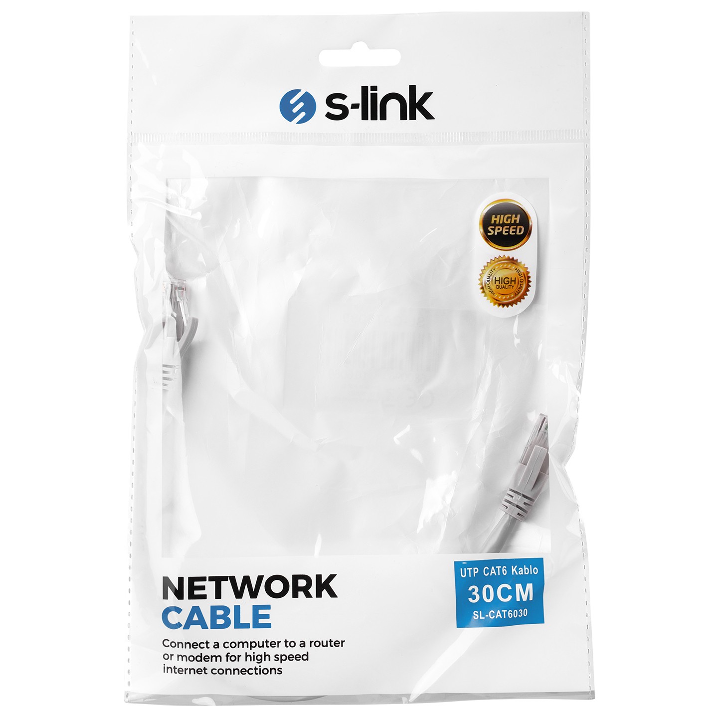 S-Link SL-CAT6030 Cat6 30cm Gri Patch Kablo
