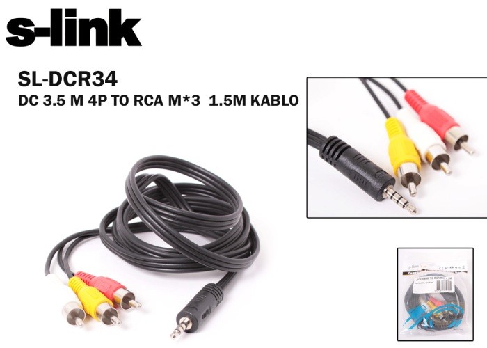 S-Link SL-DCR34 1.5M Dc3.5 4P / RCA/Mx3 Kablo