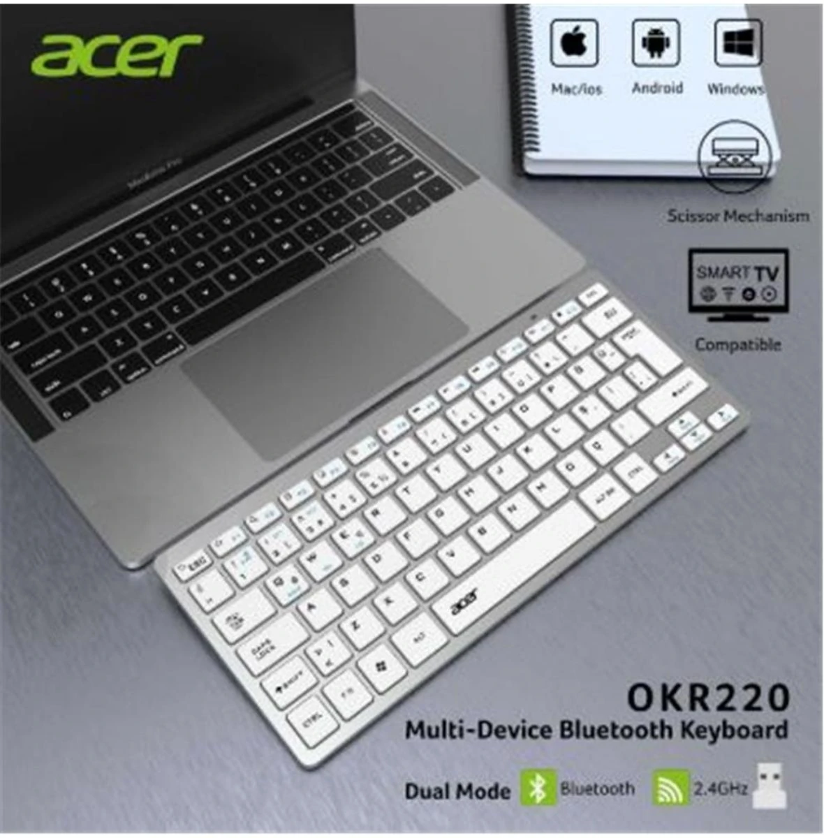 Acer OKR220 Beyaz MultiDevice 2.4Ghz Bluetooth Klavye Smart Tv Android